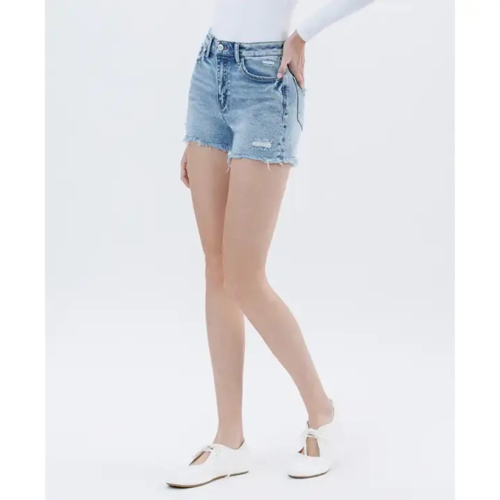 Maddie High Rise Distressed Denim Shorts