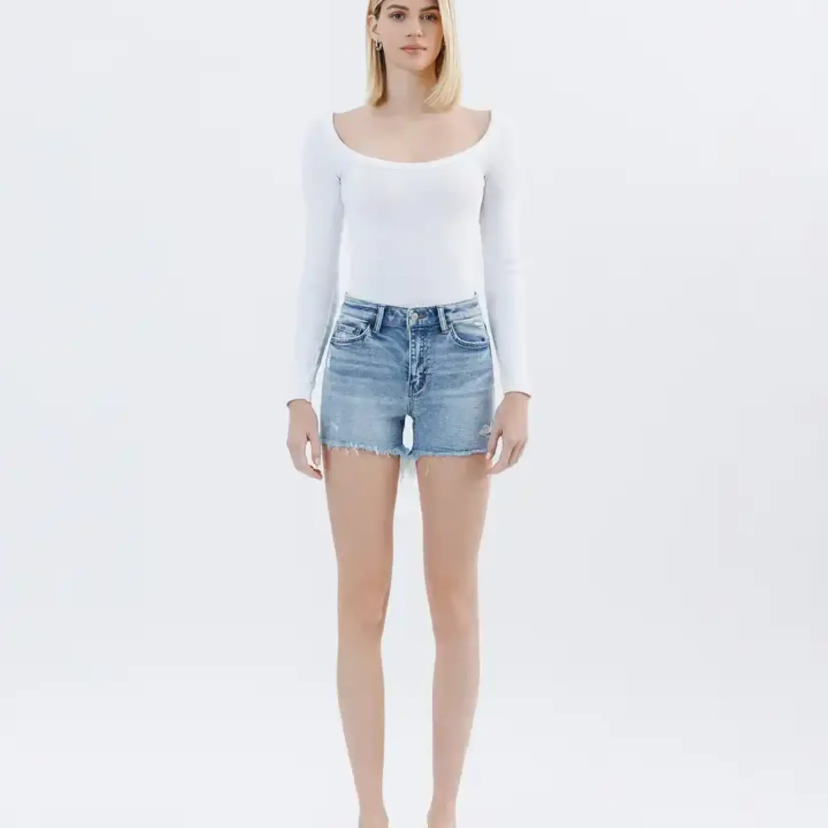 Maddie High Rise Distressed Denim Shorts