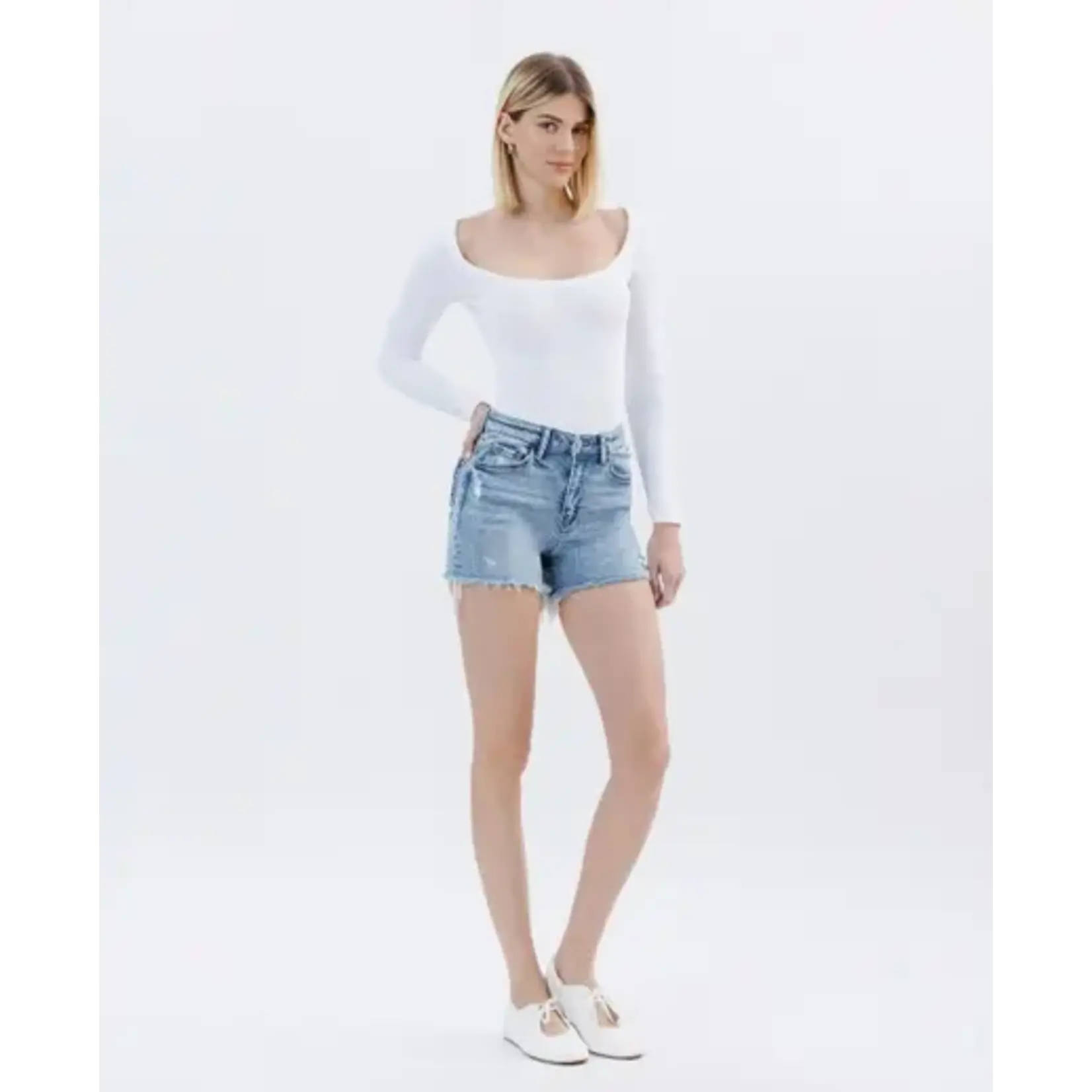 Maddie High Rise Distressed Denim Shorts