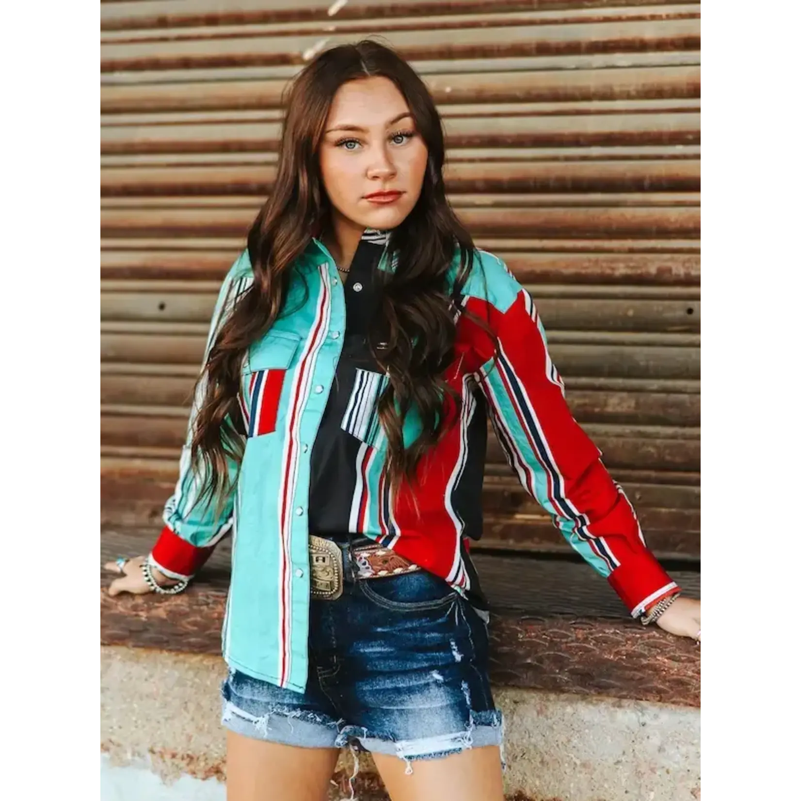 Turquoise Serape Retro/ 90s Western Top