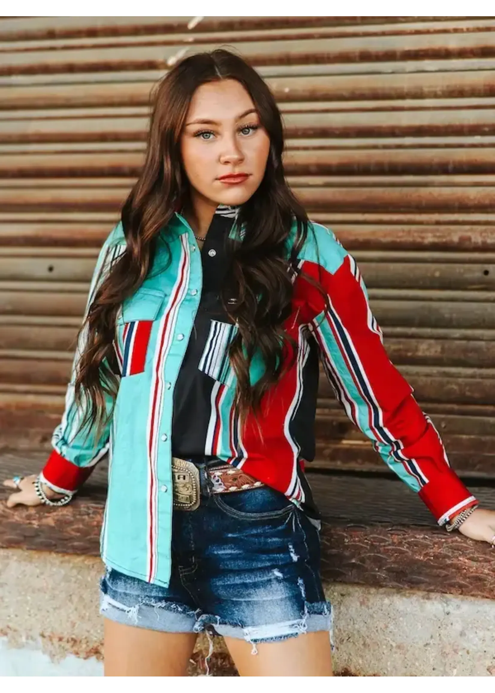 Turquoise Serape Retro/ 90s Western Top