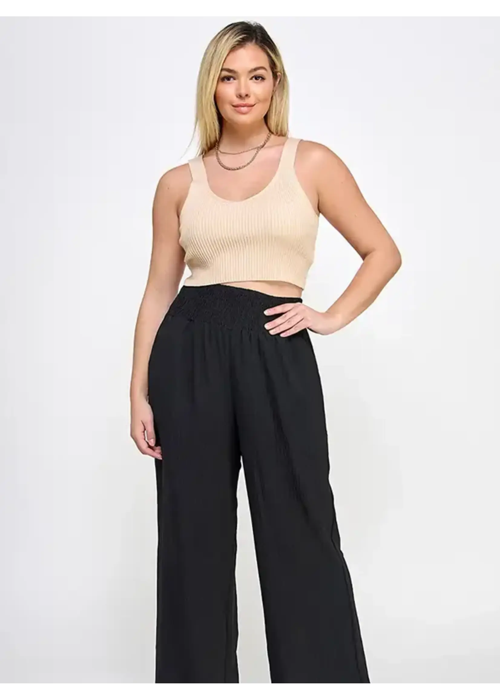 Smocked Wide Leg Pant