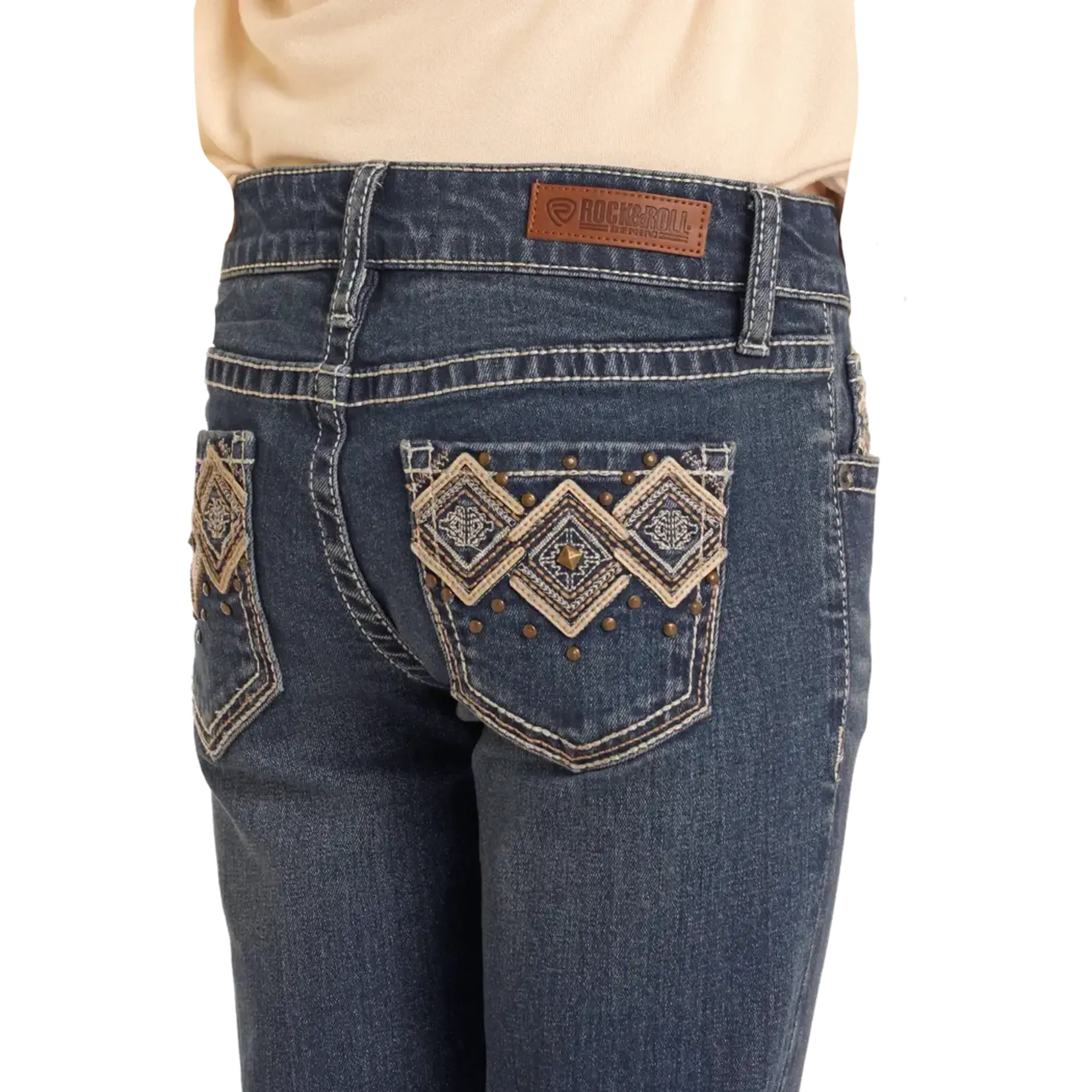Girls' Mid Rise Extra Stretch Studded Diamond Bootcut Jeans