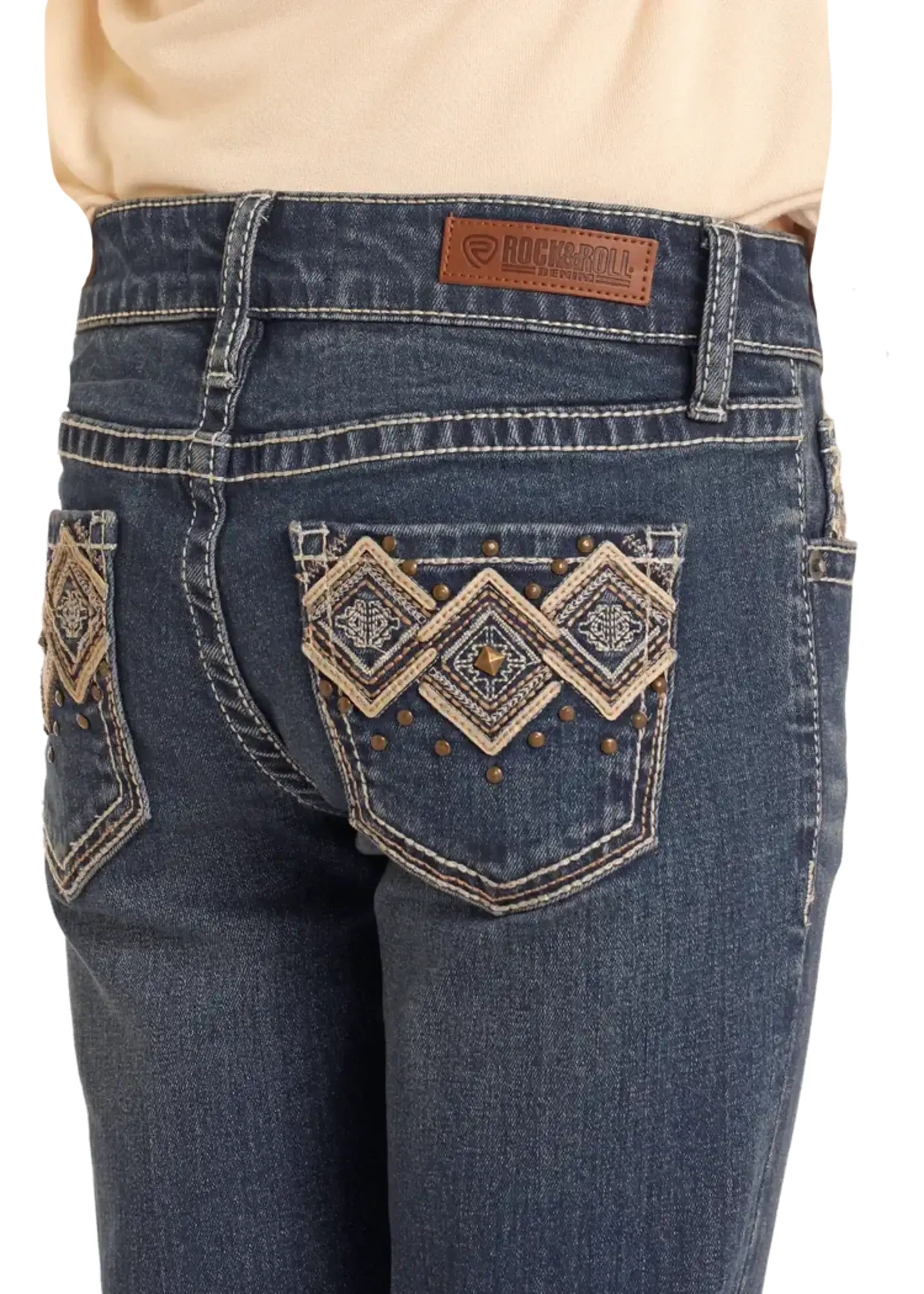 Girls' Mid Rise Extra Stretch Studded Diamond Bootcut Jeans
