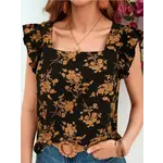 Printed Ruffled Short Sleeved Shirt