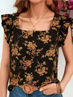 Printed Ruffled Short Sleeved Shirt
