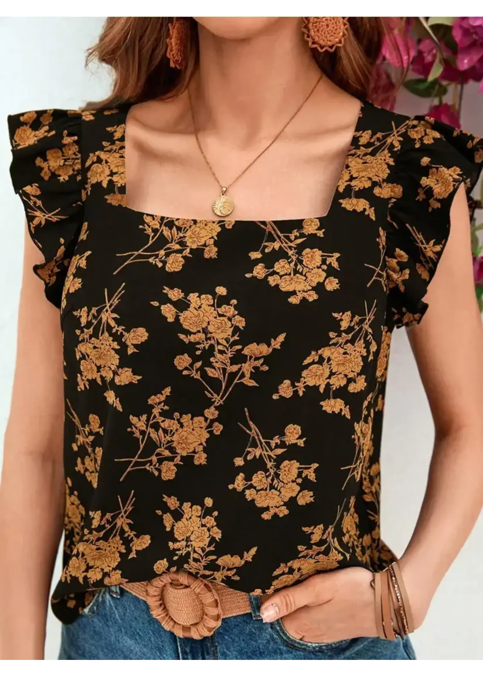 Printed Ruffled Short Sleeved Shirt