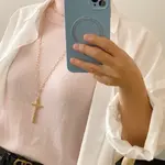 Hammered Cross Long Chain