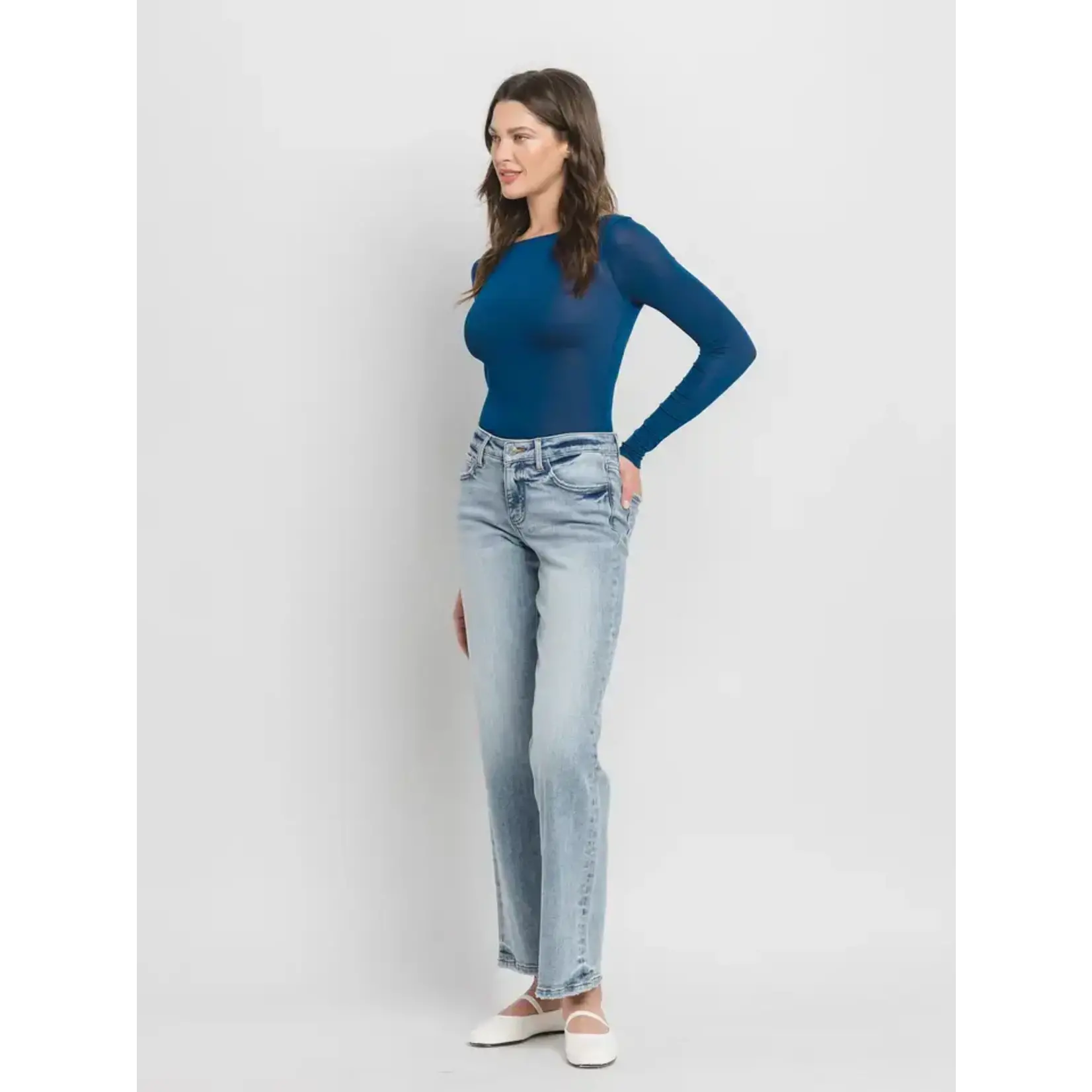 LOVERVET Tummy Control Mid Rise Slim Wide Jeans