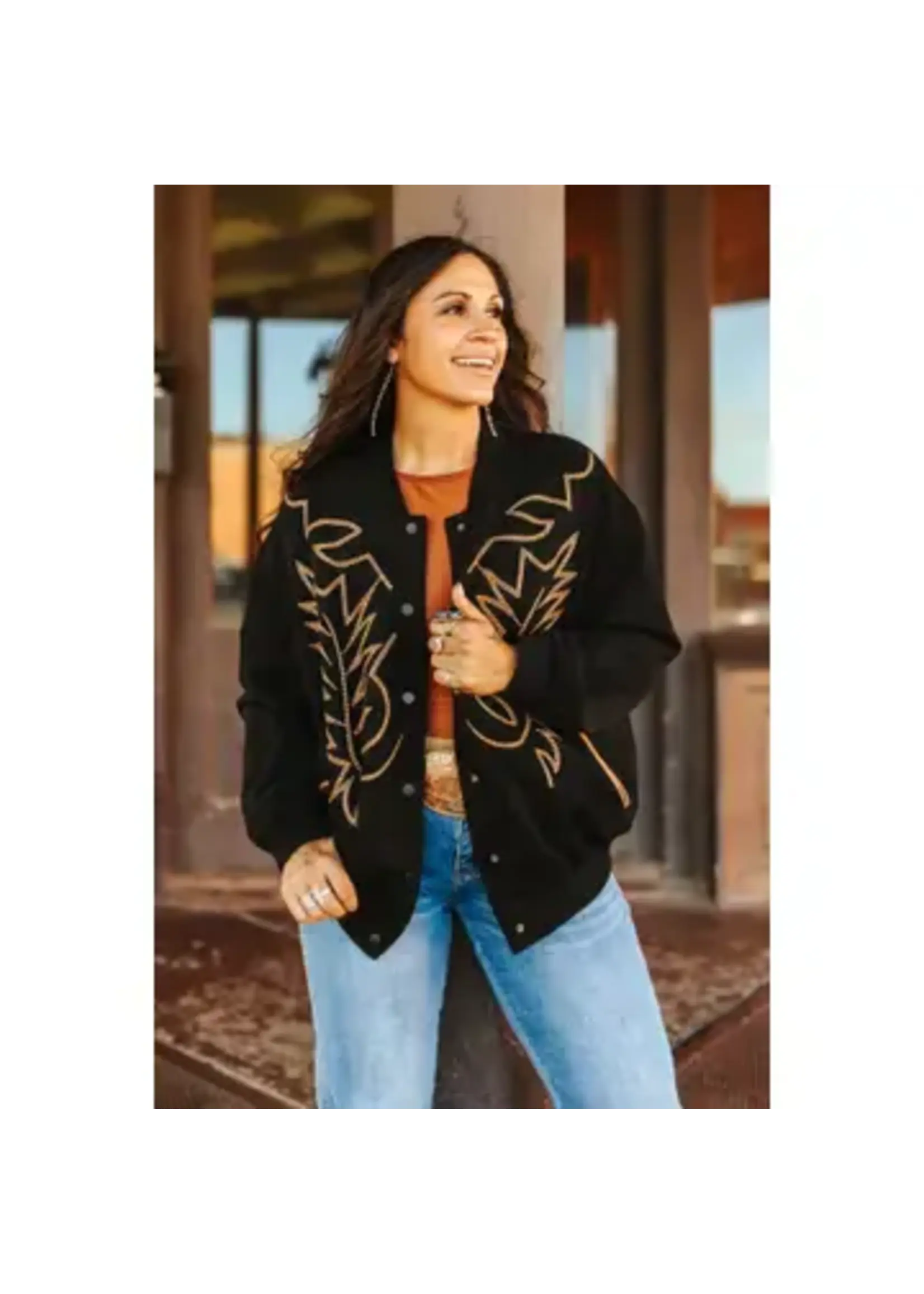 Suede Boot Stitching Embroidery Bomber