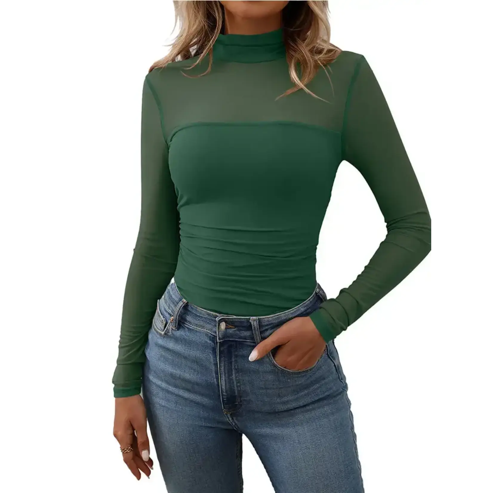Half High Neck Sheer Long Sleeve
