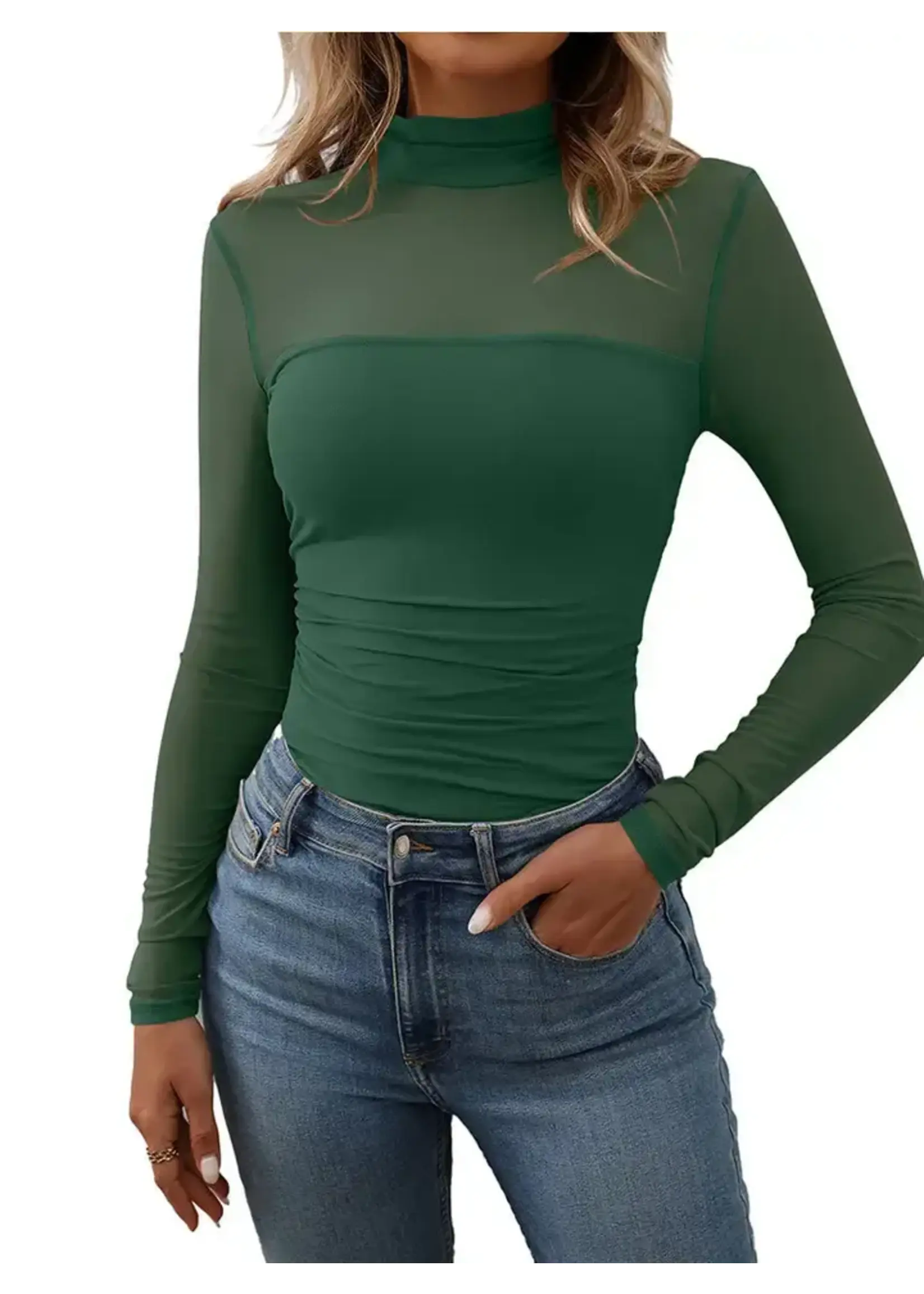 Half High Neck Sheer Long Sleeve