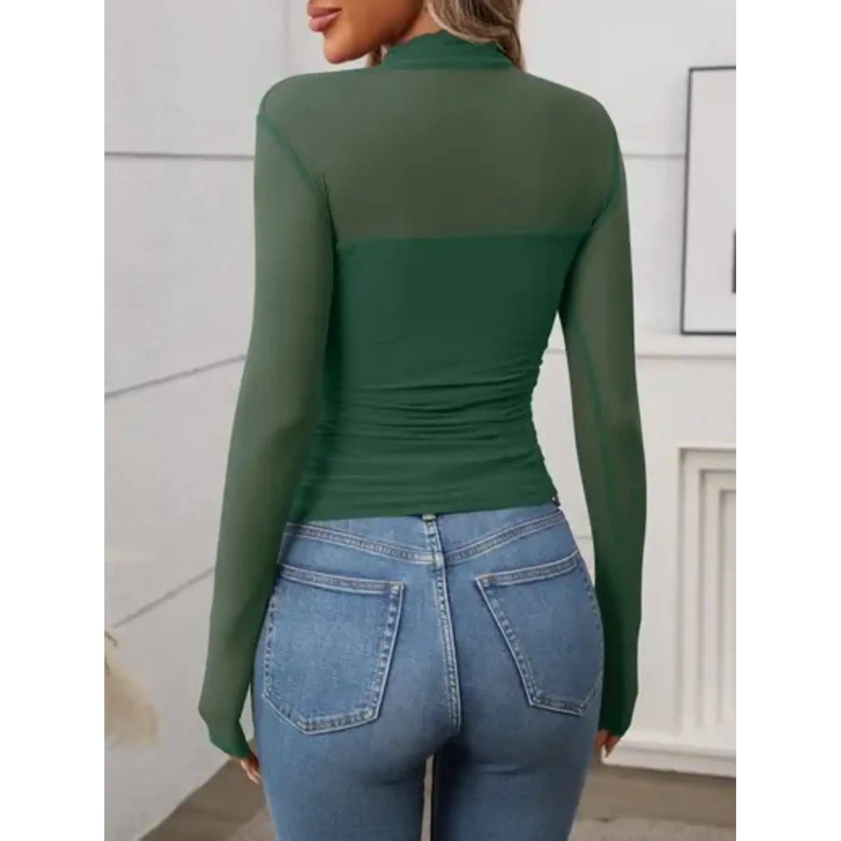 Half High Neck Sheer Long Sleeve