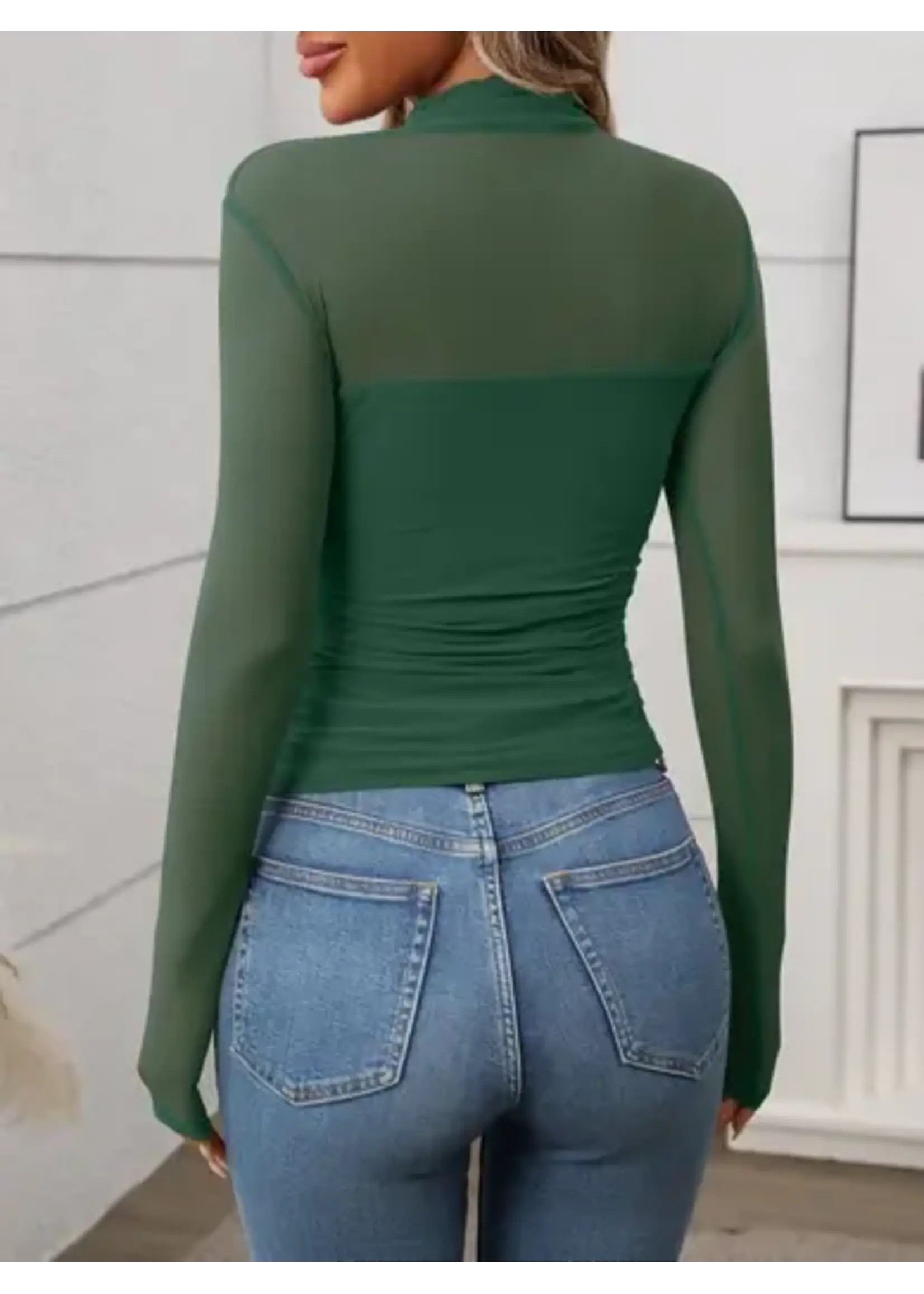 Half High Neck Sheer Long Sleeve