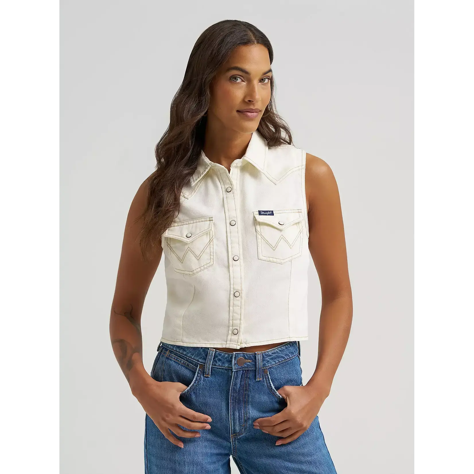 Wrangler Women's Sleeveless Denim Snap Shirt