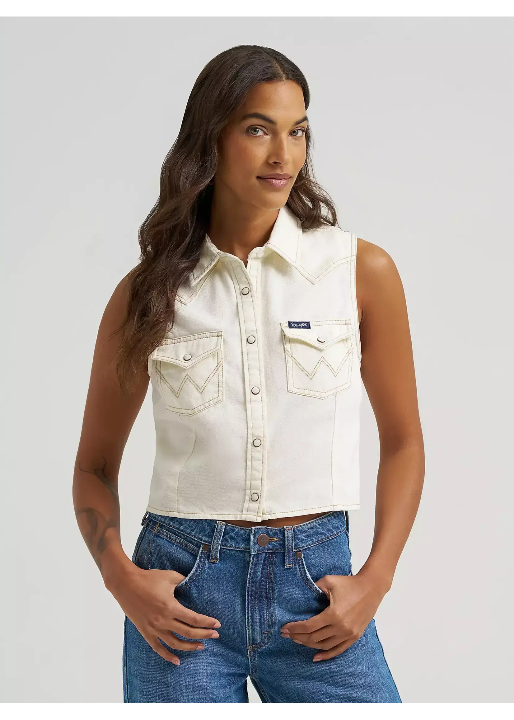 Wrangler Women's Sleeveless Denim Snap Shirt