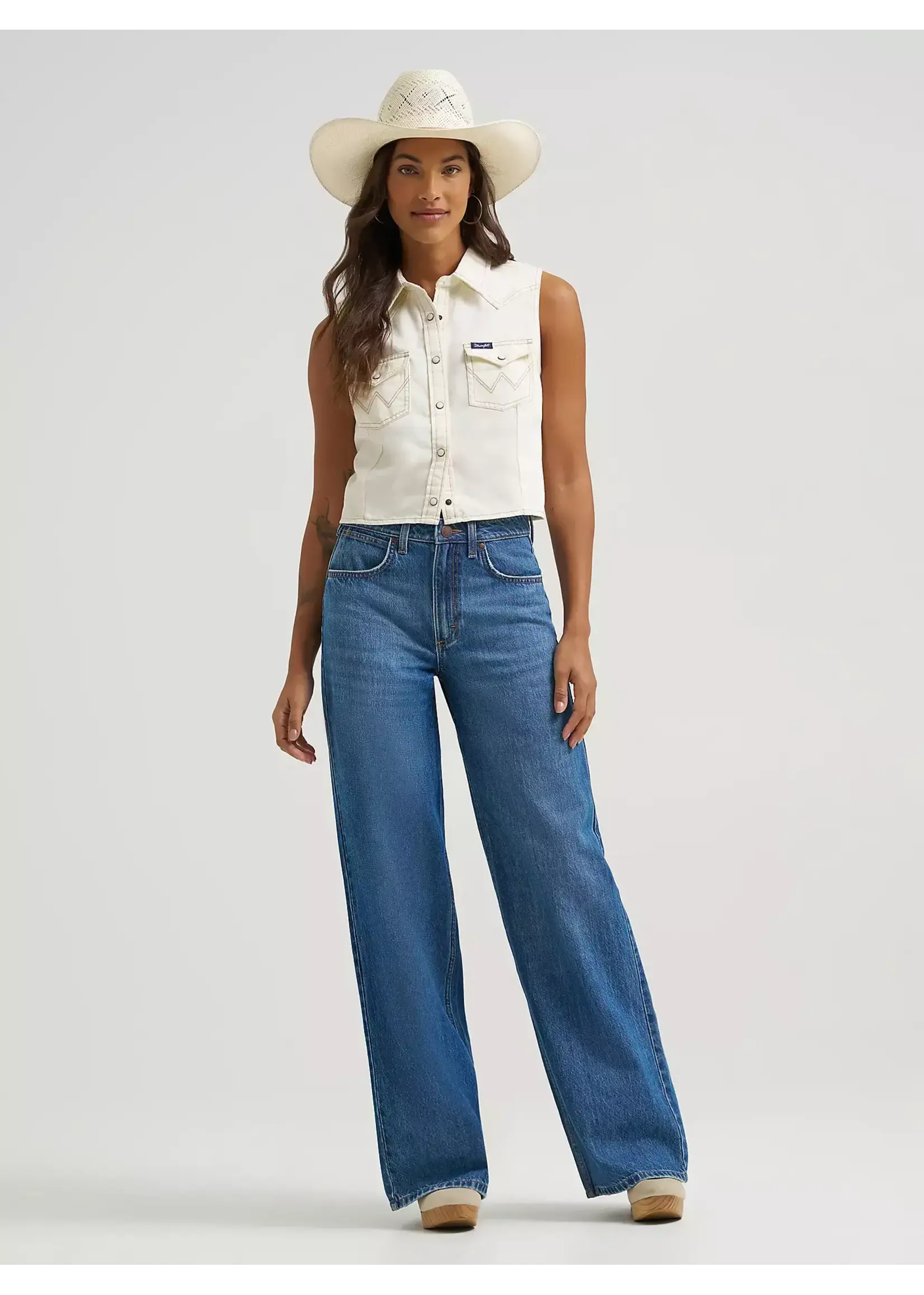 Wrangler Women's Sleeveless Denim Snap Shirt