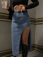 Thigh Slit Denim Skirt