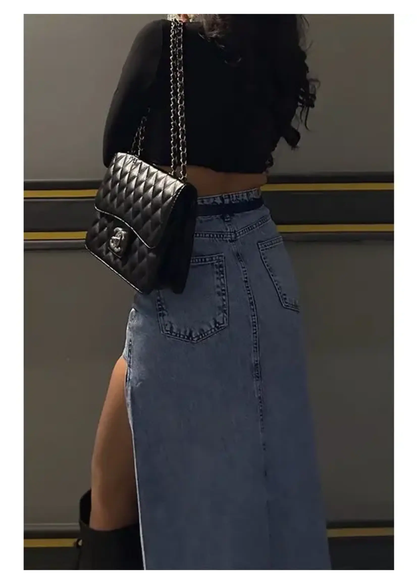 Thigh Slit Denim Skirt