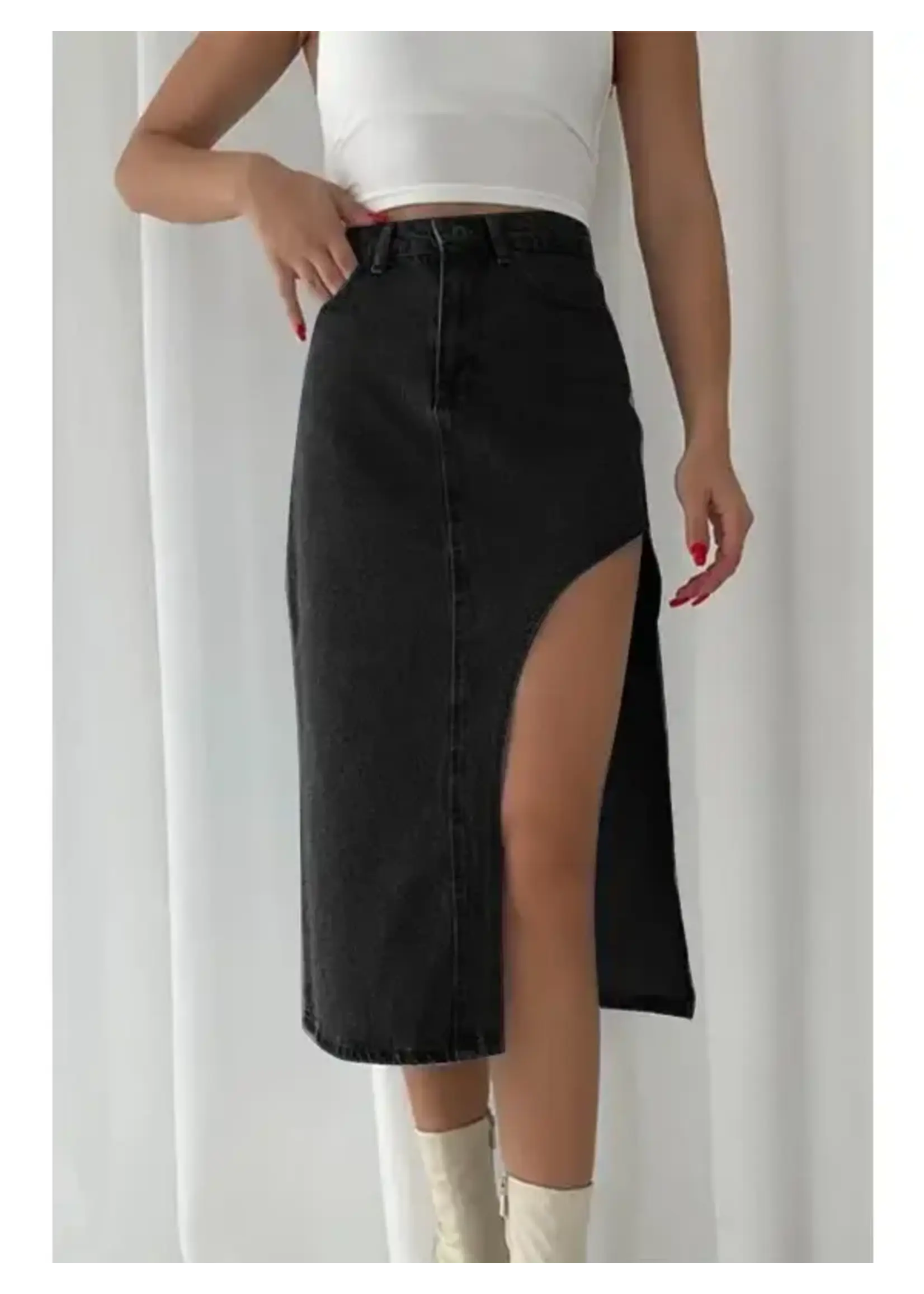 Thigh Slit Denim Skirt