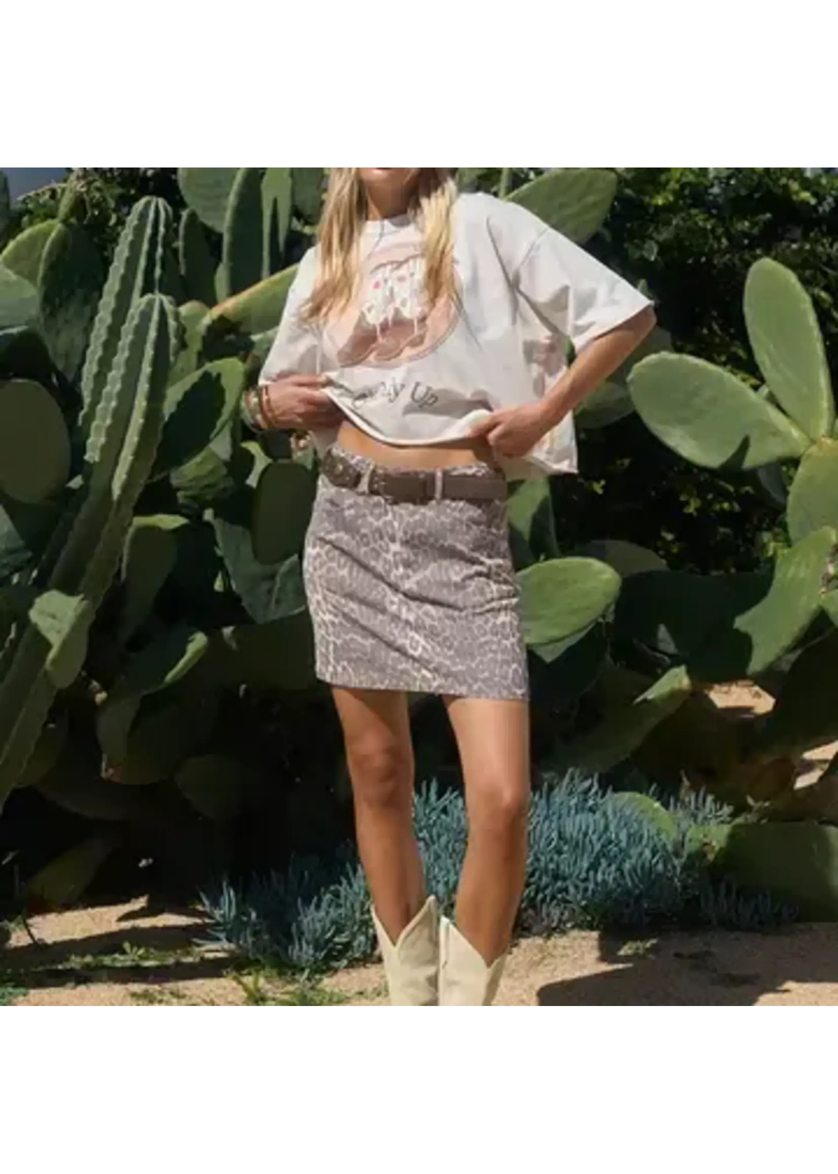 Leopard Denim Mini Skirt