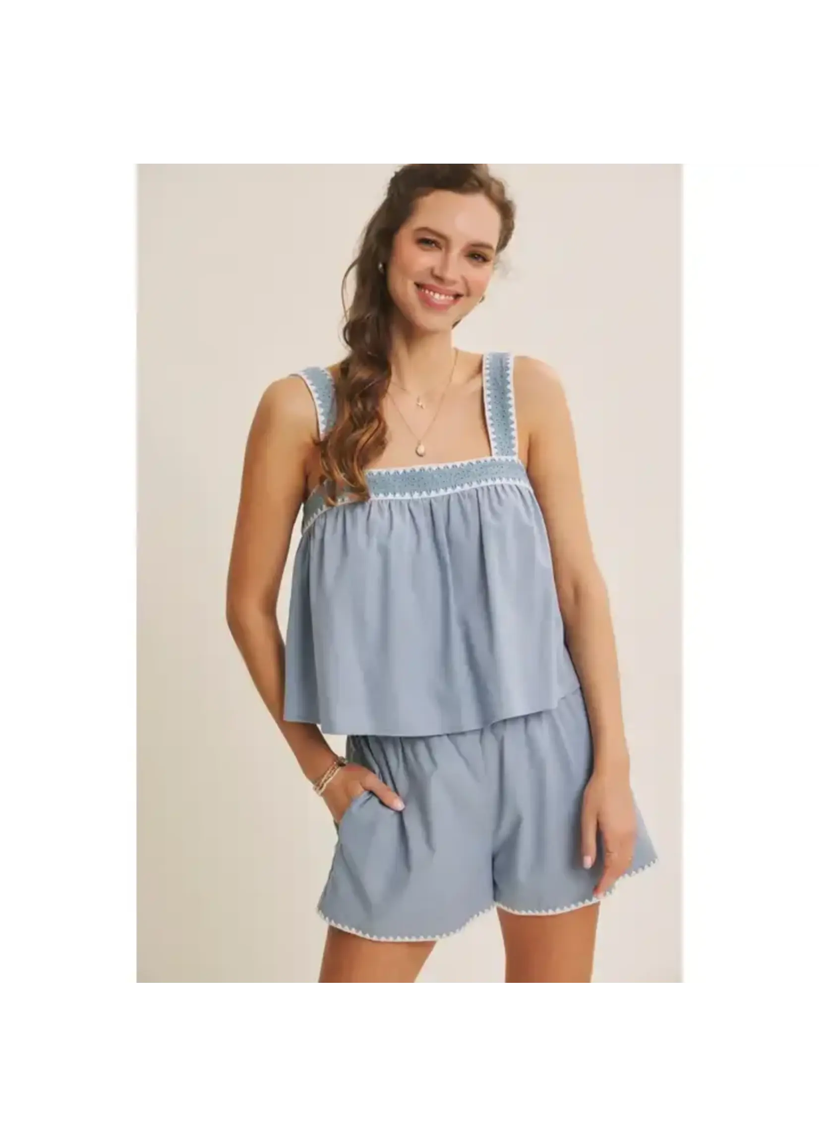 Flare Blouse with Eyelet