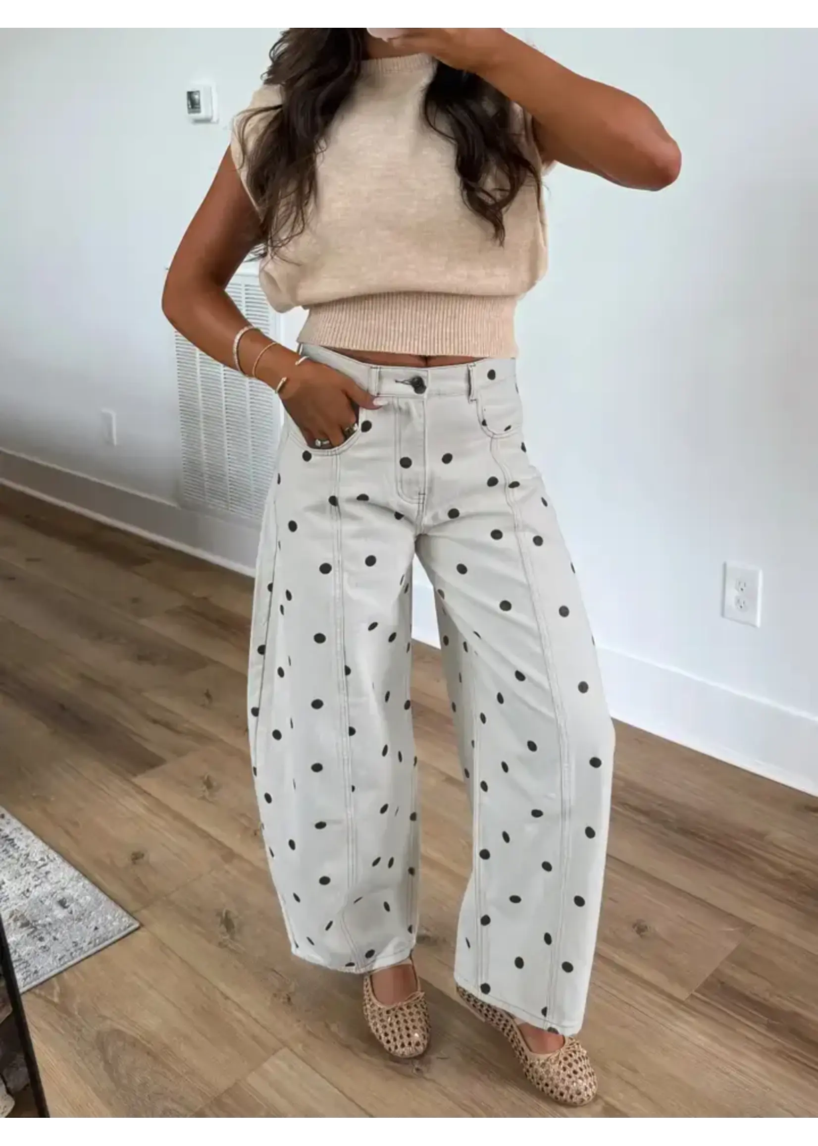 Retro Chestnut Polka Dot Loose Straight Pants
