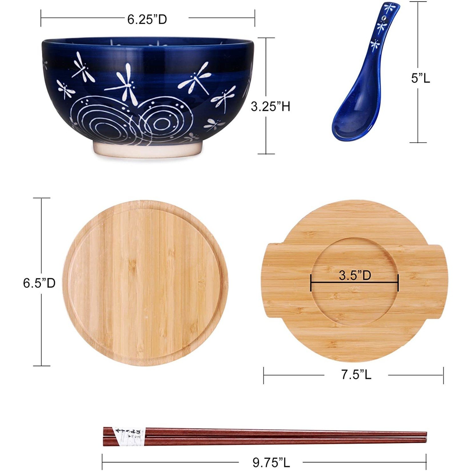 Bowl w/Wooden Lid & Trivet Set - Blue Dragonfly - SFK1-5039