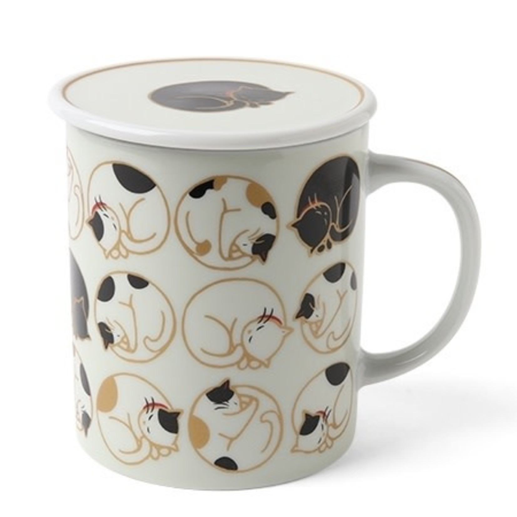 Sleepy Cat Lidded Mug - White C4442A