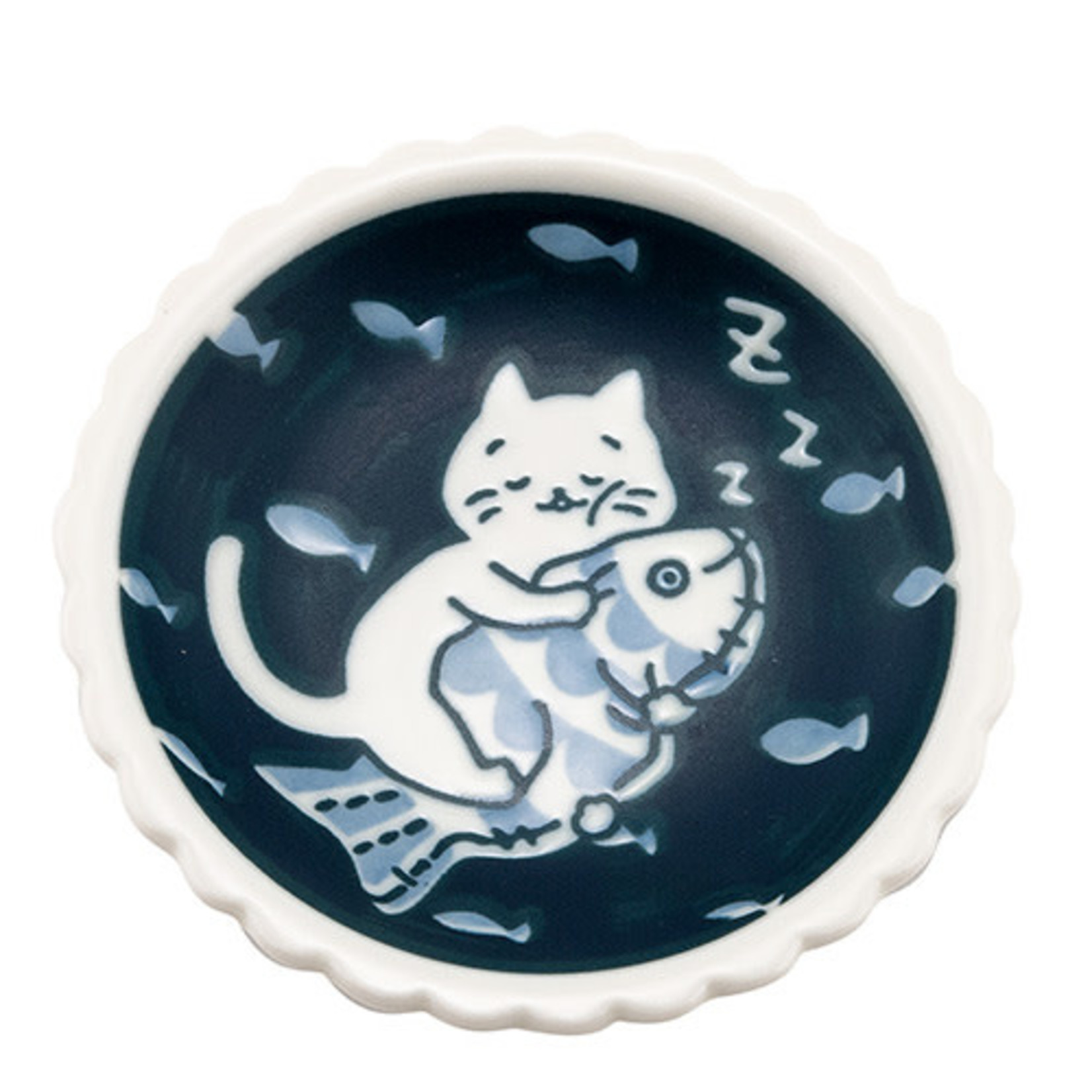 Cat Life Plate - Sleeping Cat Riding Koi - HB24-C