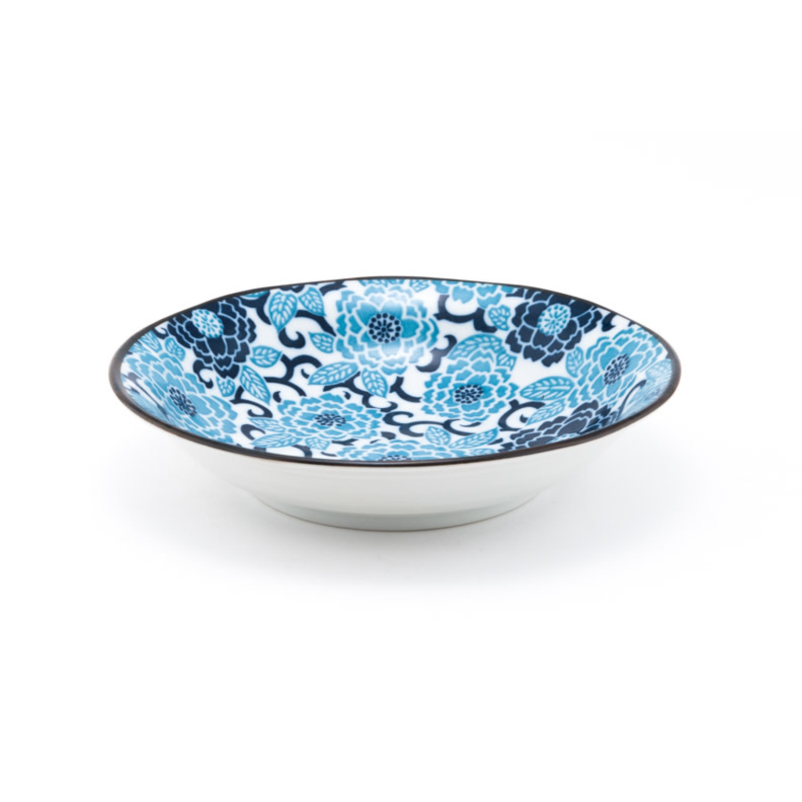 Minoru Deep Plate White w/Blue Floral Pattern 8"D x 1.75"H