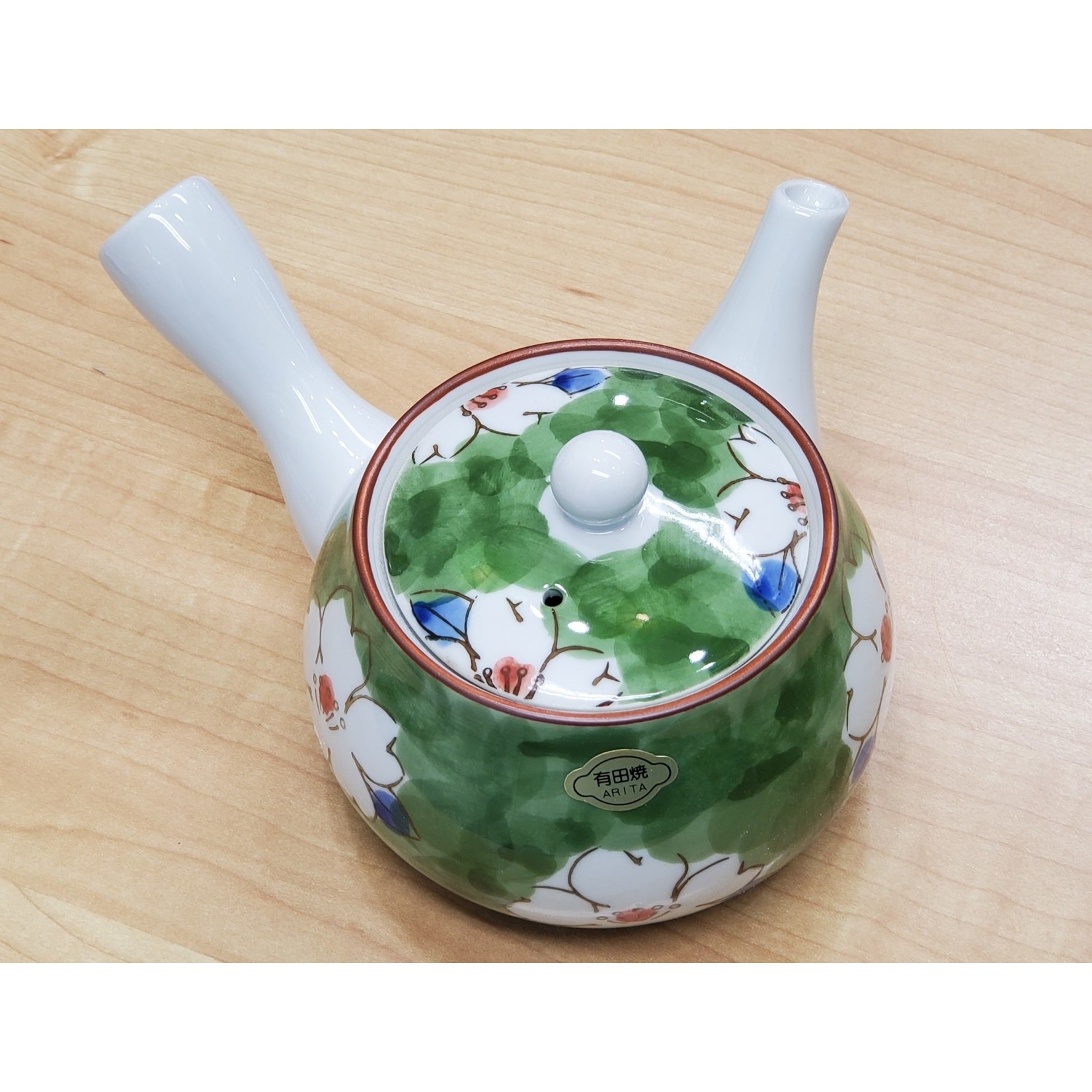 Kagetsu Kyusu Teapot w/ Strainer 14oz  Green Flowers- SN5-TG