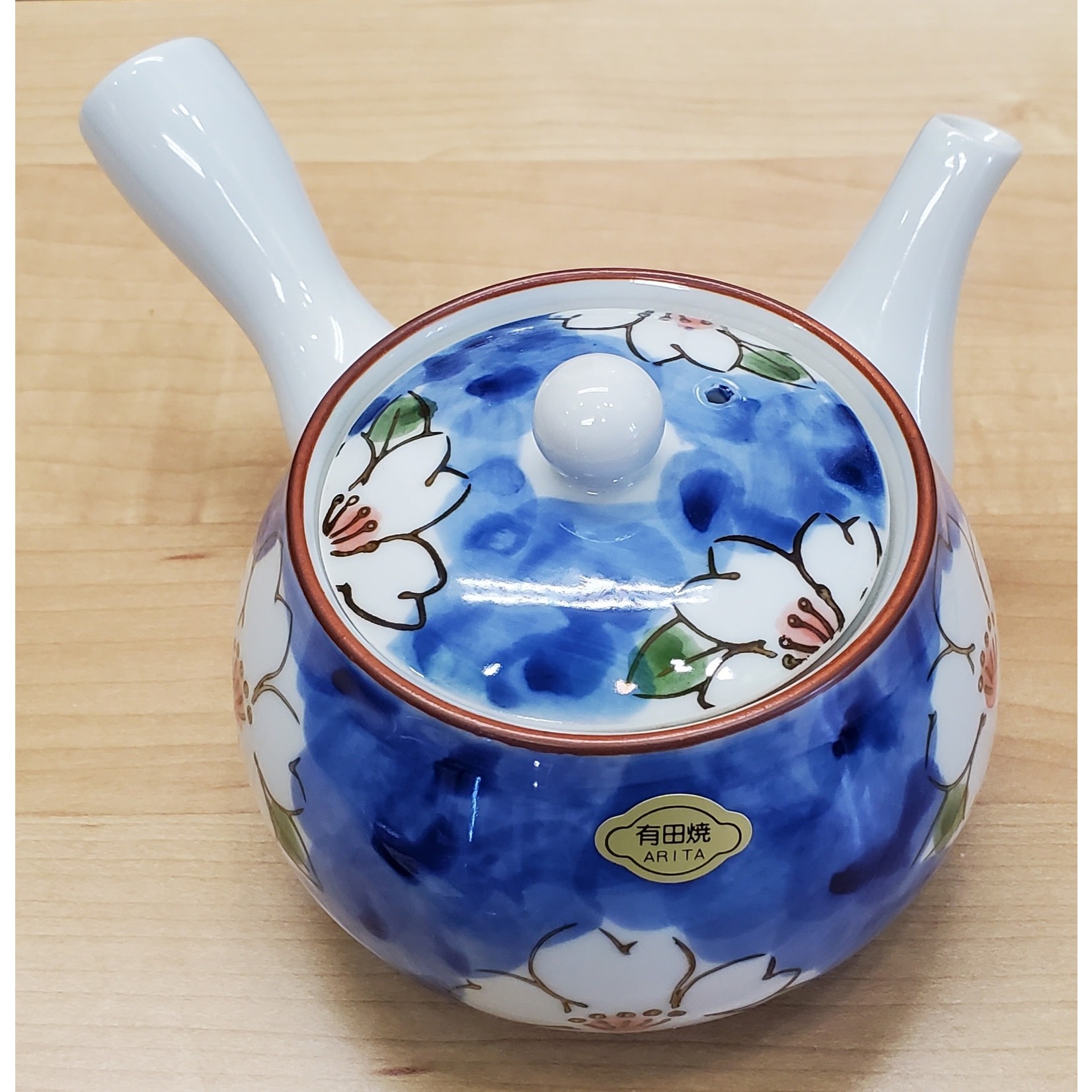 Kagetsu Kyusu Teapot w/ Strainer 14oz  Blue Flowers- SN5-TB