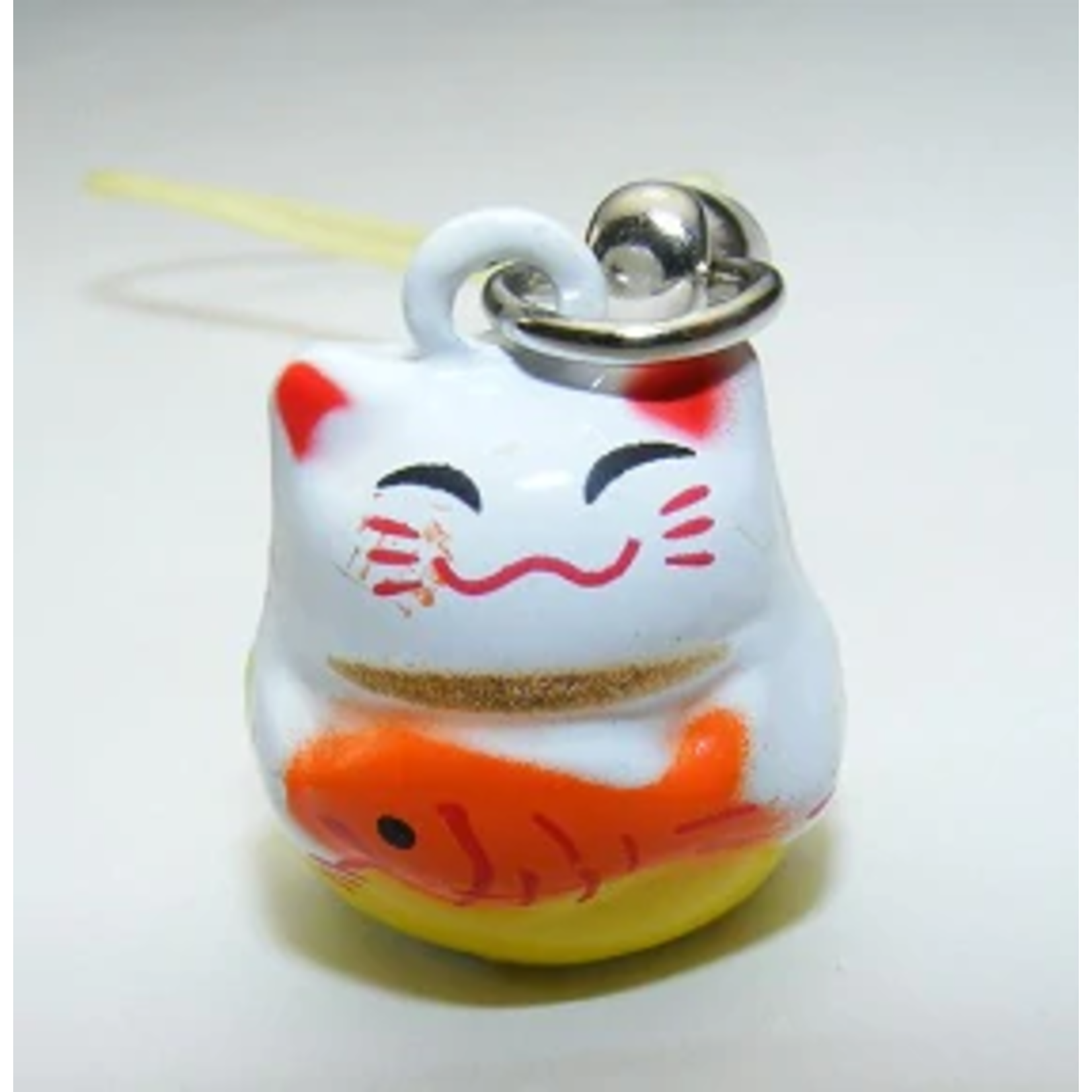 Brass Bell Charm w/strap - Cat w/fish  - 70587