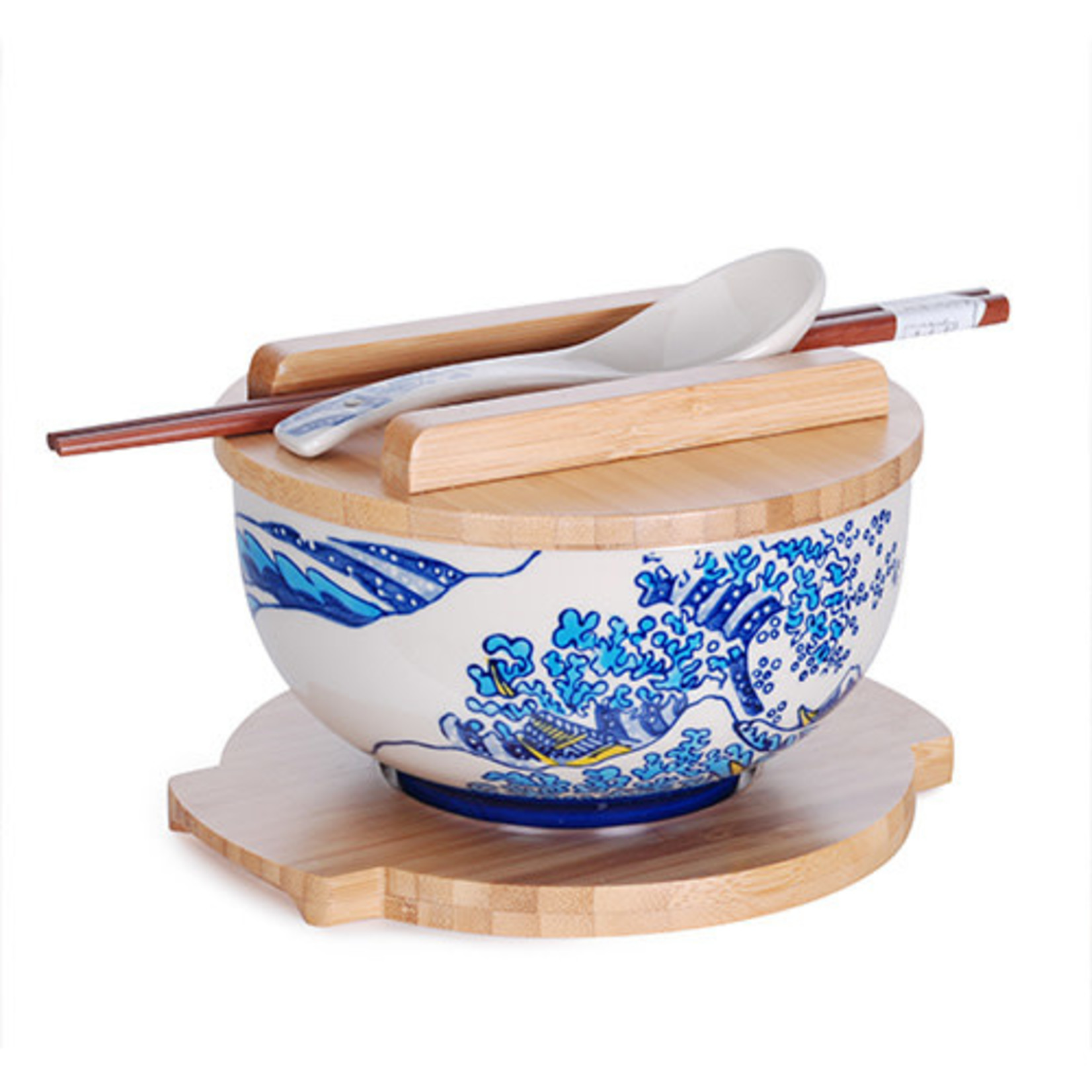 Bowl w/Wooden Lid & Trivet Set - Hokusai - SFK1-6599