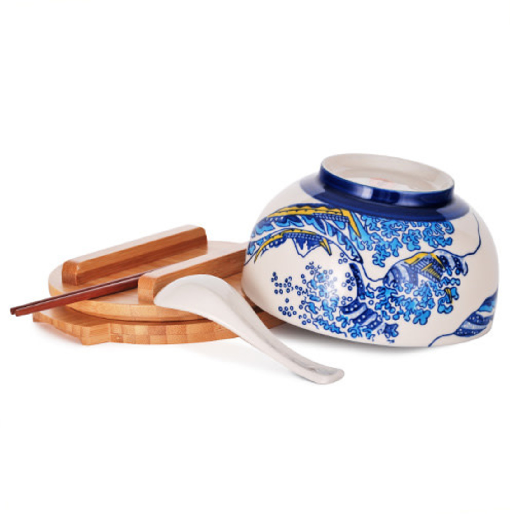 Bowl w/Wooden Lid & Trivet Set - Hokusai - SFK1-6599
