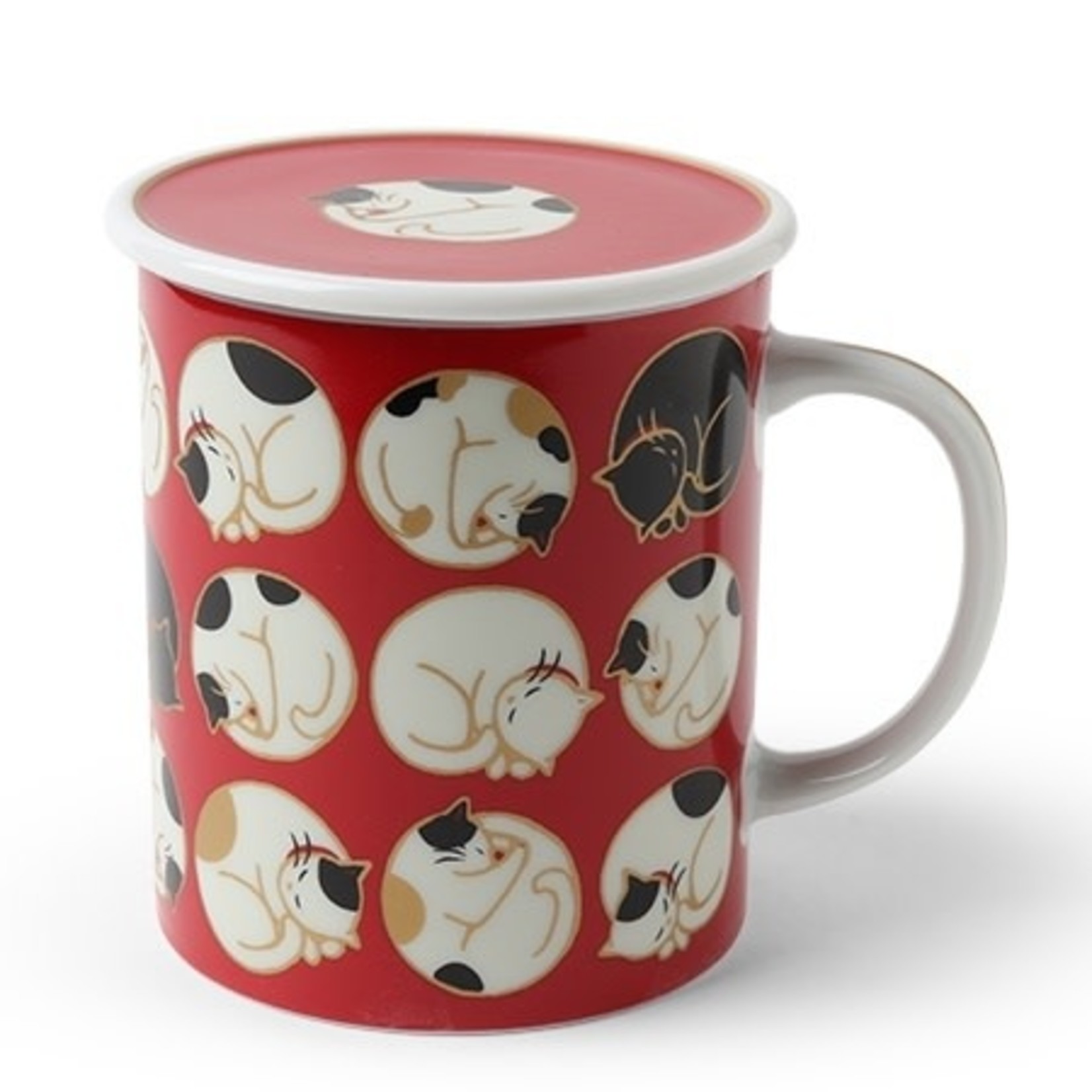 Sleepy Cat Lidded Mug - Red C4442B