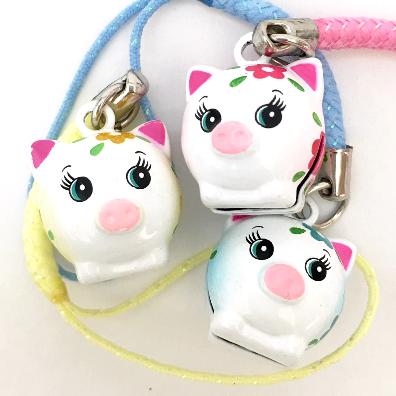 Brass Bell Charm w/strap - Flower Pig - 70541 - Matcha Time