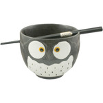 Bowl w/Chopsticks Owl Black - SBF1-B