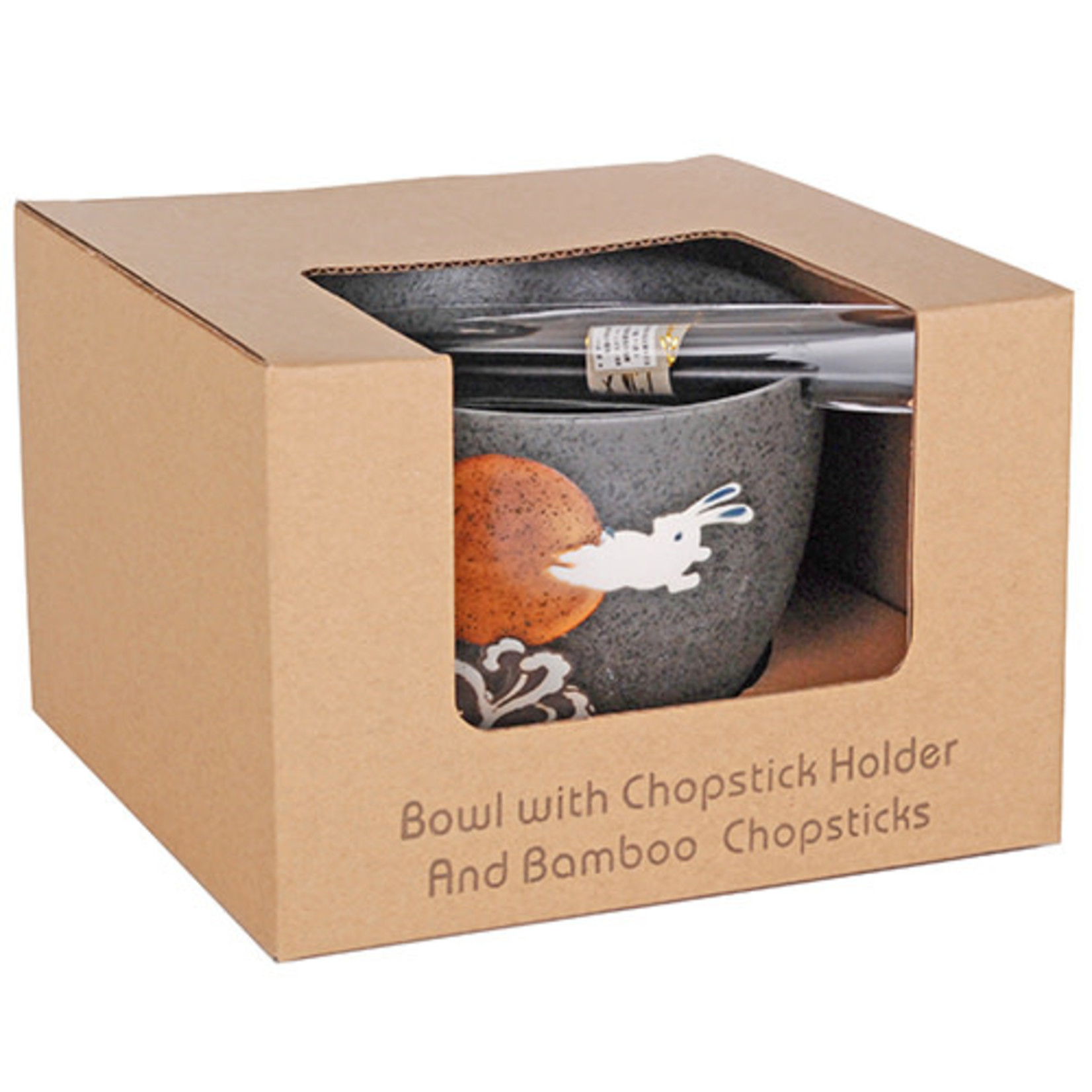 Bowl w/Chopsticks - Moon Rabbit - SBM1-R