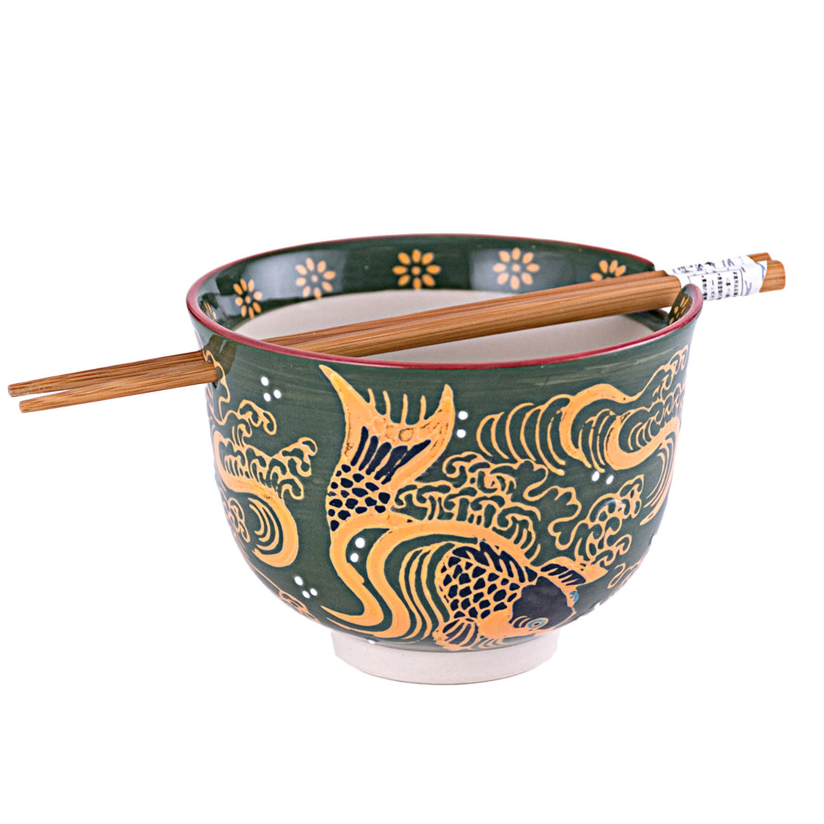 Bowl - Green w/Yellow Koi w/Chopsticks - SF525-5863
