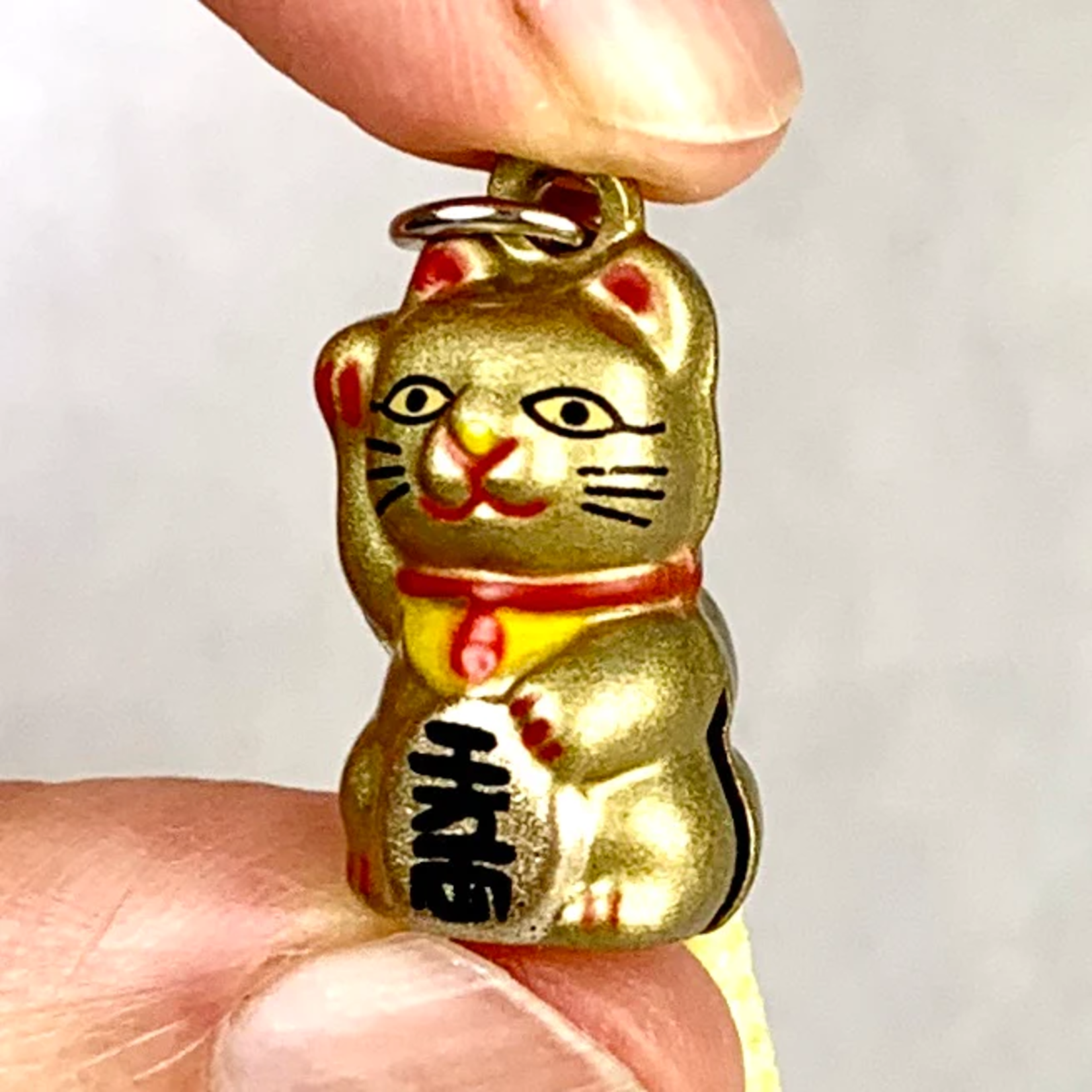 Brass Bell Charm w/strap -  Bronze Lucky Cat - 70608