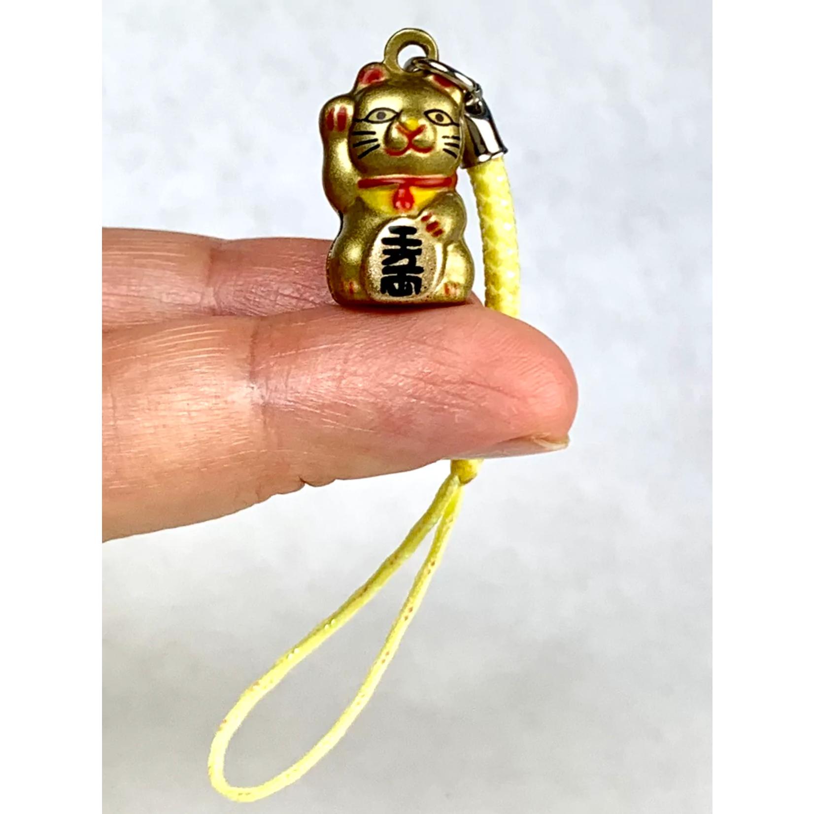 Brass Bell Charm w/strap -  Bronze Lucky Cat - 70608