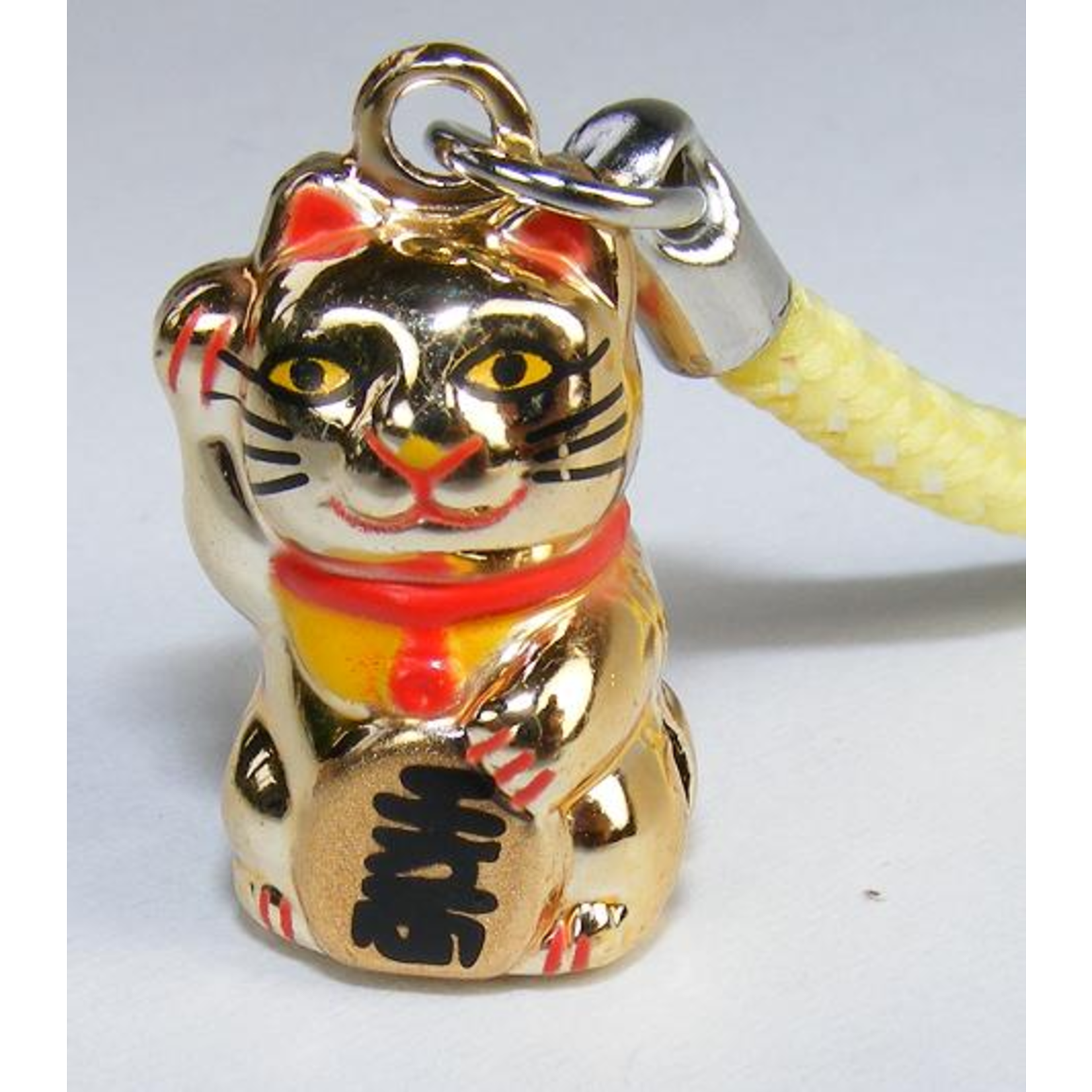 Brass Bell Charm w/strap -  Gold Lucky Cat - 70611
