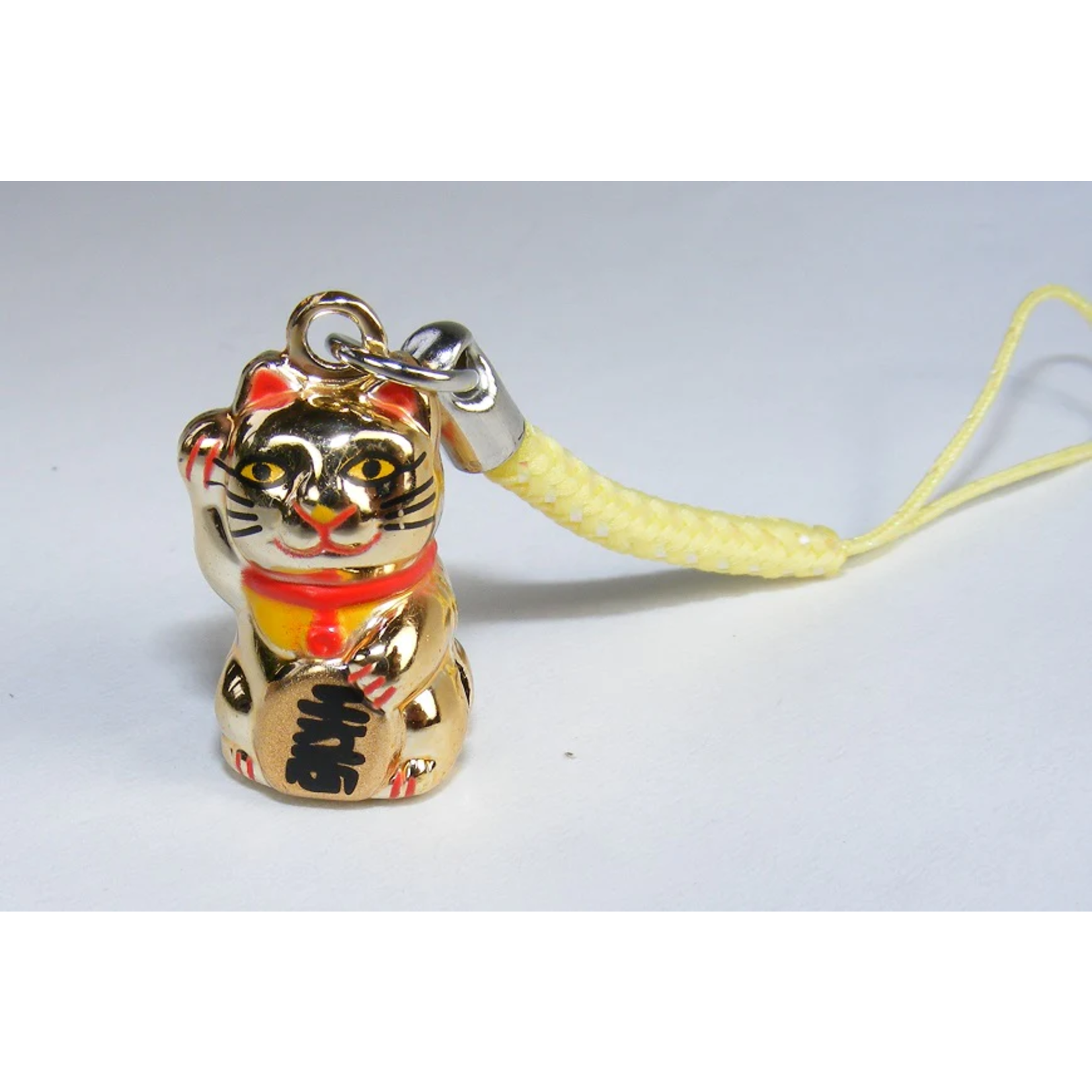 Brass Bell Charm w/strap -  Gold Lucky Cat - 70611