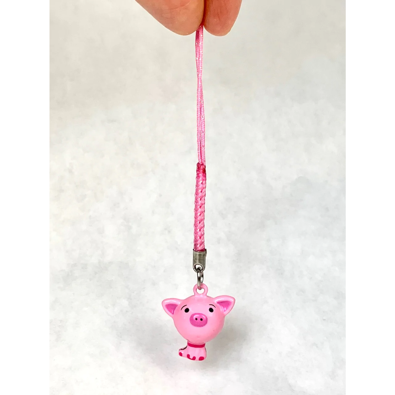 Brass Bell Charm w/strap - Pink Piggy - 70639