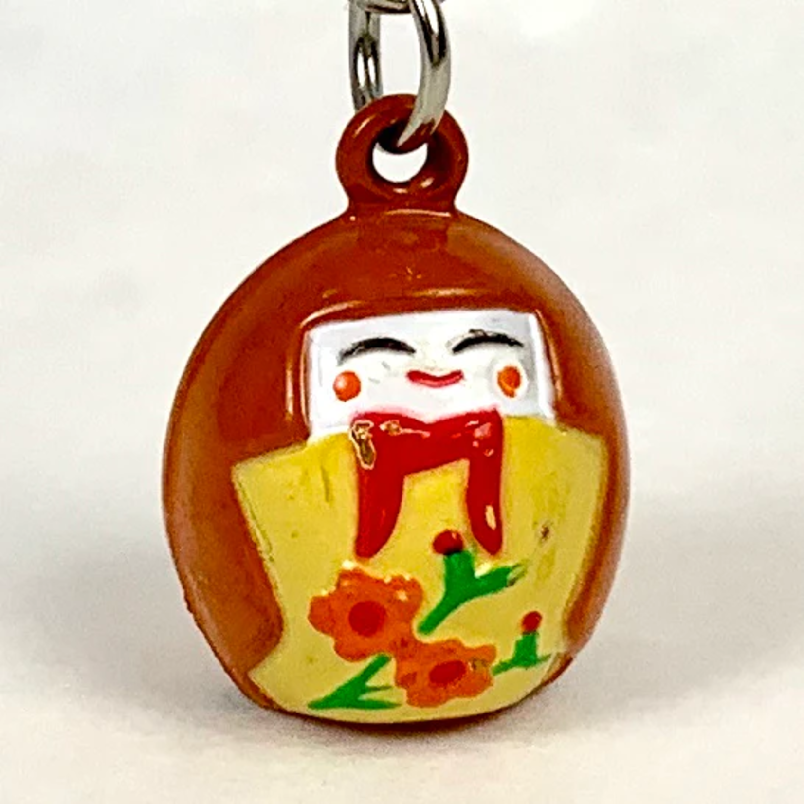 Brass Bell Charm w/strap - Kimono Doll - 70615