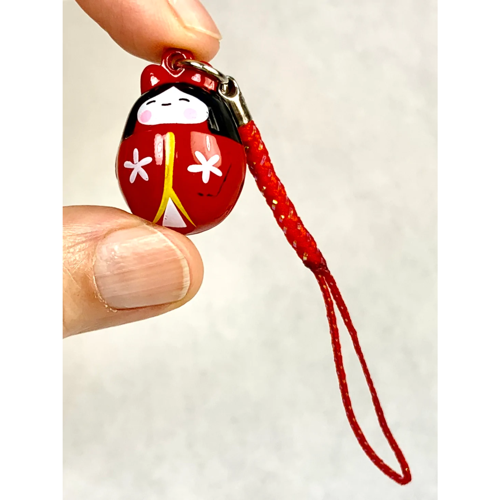 Brass Bell Charm w/strap - Red Kokeshi - 70672