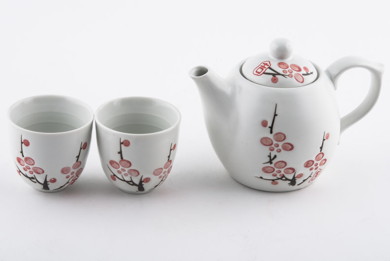 Tea Set 1:2 Pot w/2 cups White w/Sakura - TPS2-726