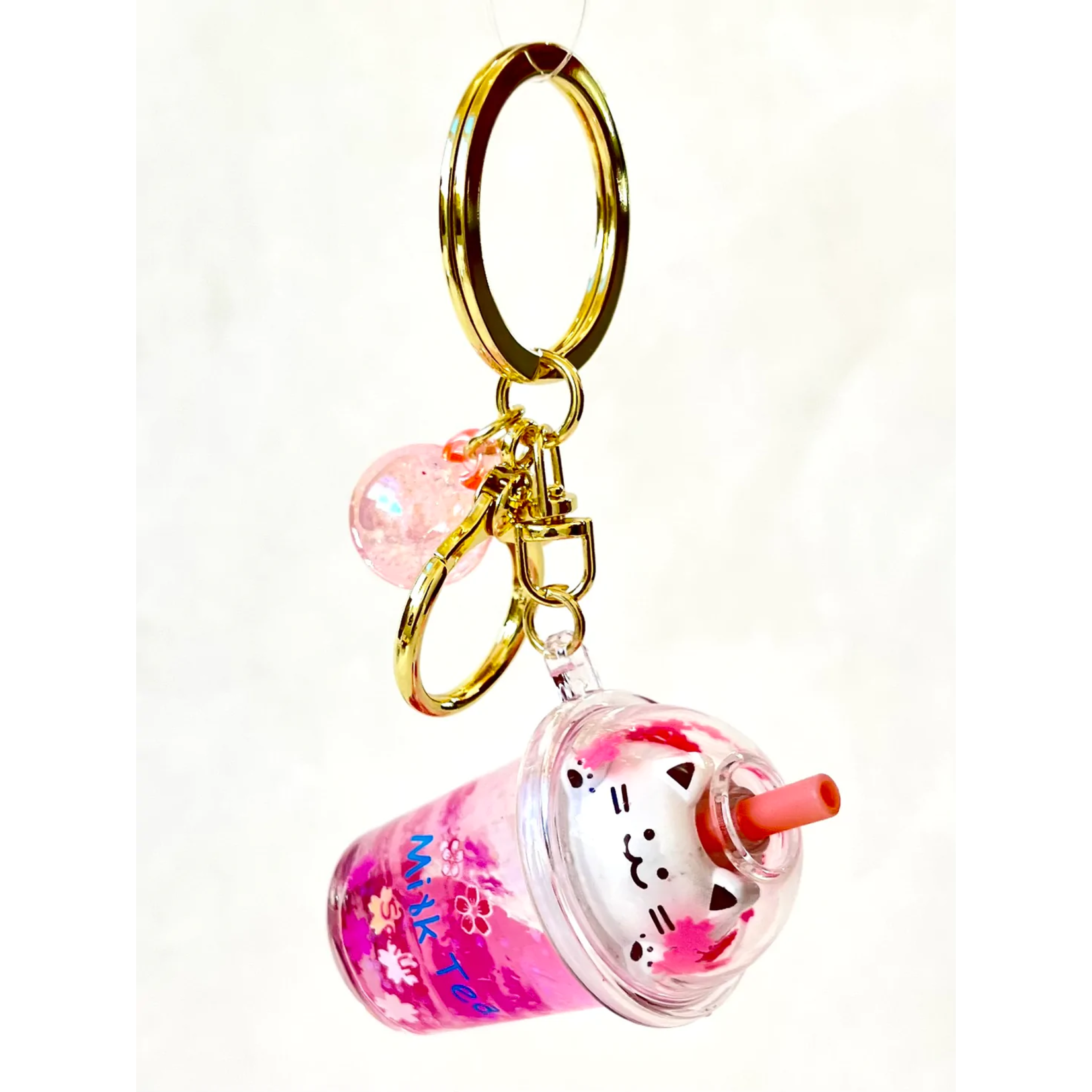 Kitty Boba Milk Floaty Charm Keyring - 12078